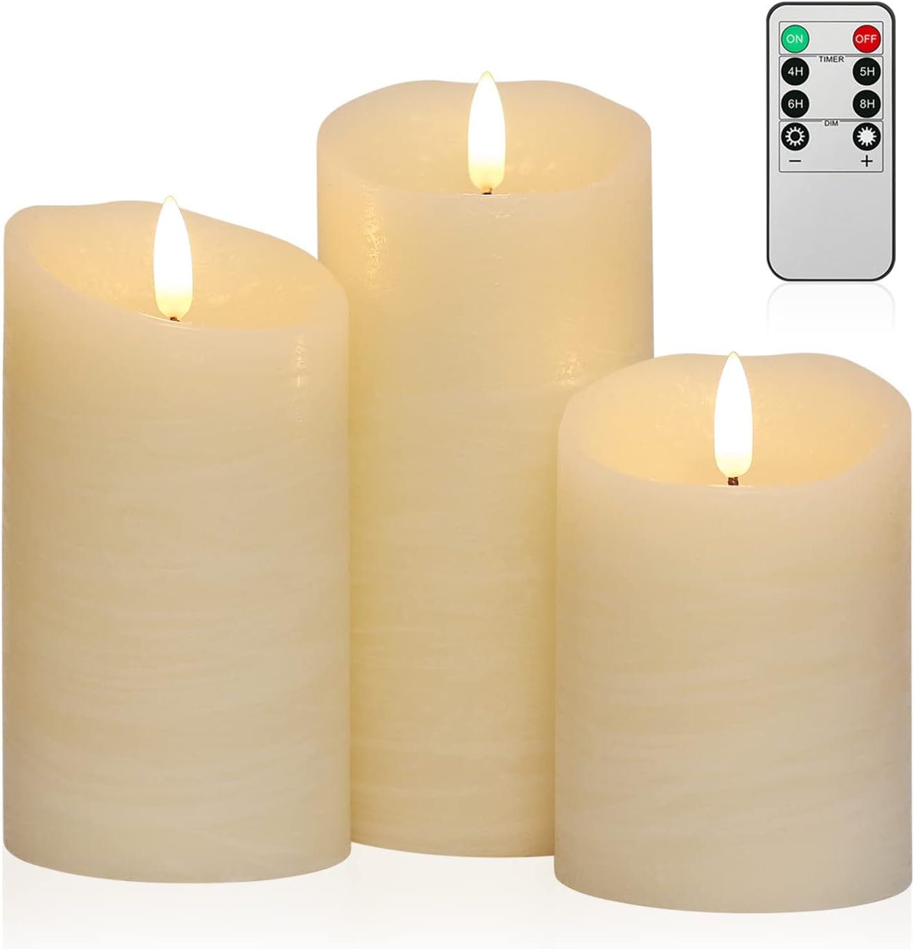 ANGELLOONG Flickering Flameless Candles with Remote, Real Wax Battery Operated Candles with Timer, Ivory White Candles for Valentines Wedding Holiday Party Home Decor, Set of 3