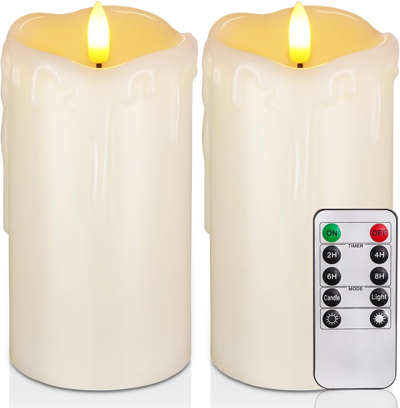 Homemory Dripping Wax Flameless Candles, Battery Operated Candles with Remote Control and Timers, LED Pillar Candles, Electric Fake Candles, 3 x 6, Set of 2