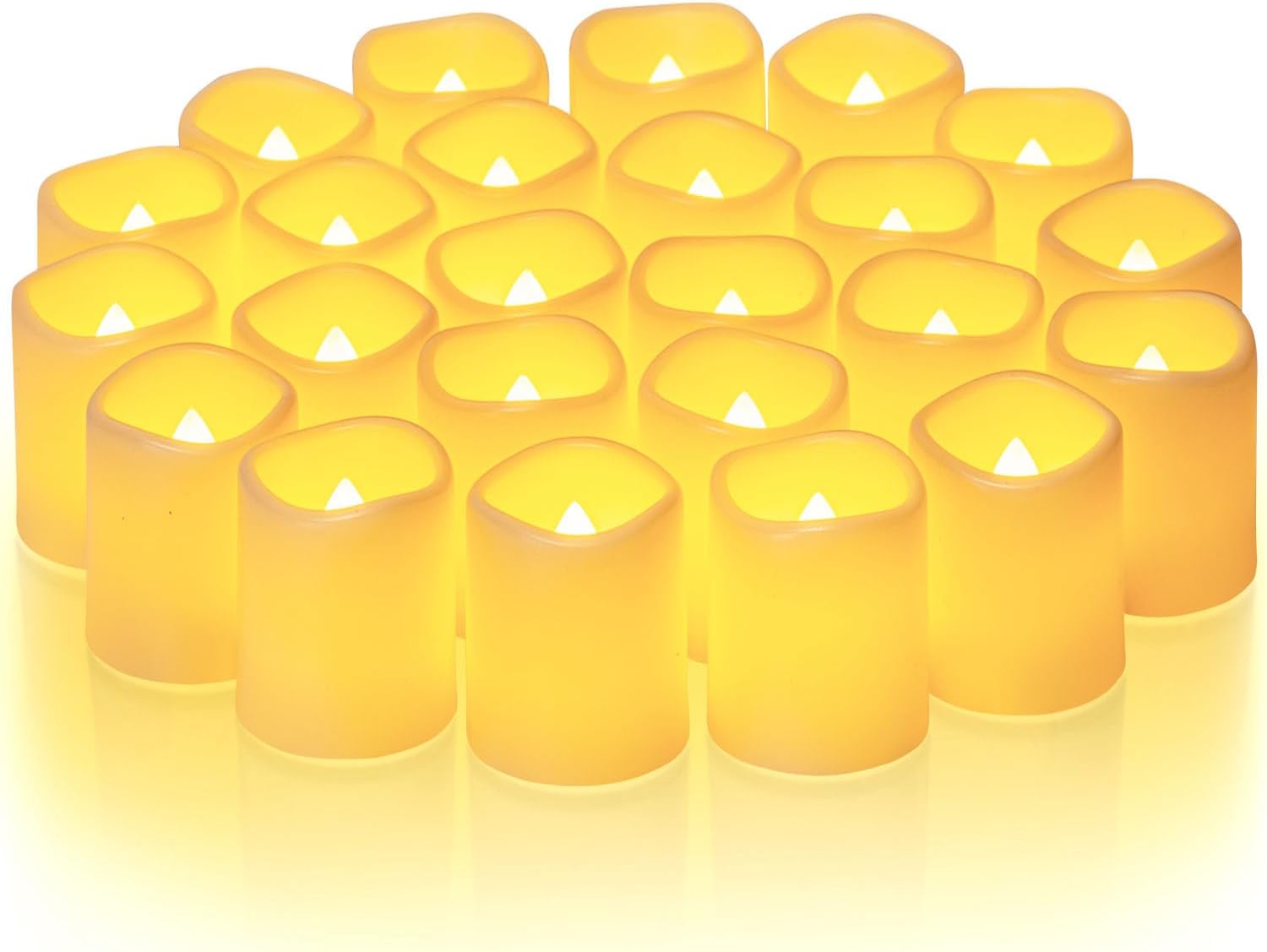 Homemory 24Pack Flickering Flameless Votive Candles, 200 Hour Electric Fake Candles, Battery Operated LED Tealight for Wedding, Outdoor, Table, Festival (Warm White,Battery Included)