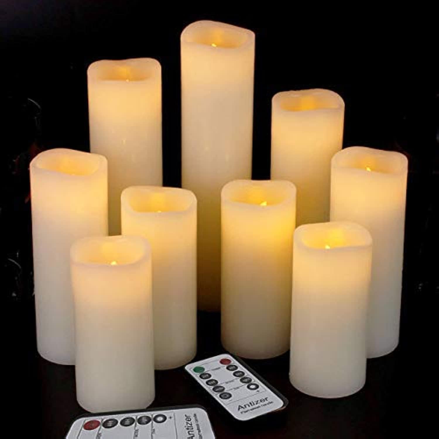 Flameless Candles Led Candles Pack of 9 (H 4 5 6 7 8 9 x D 2.2) Ivory Real Wax Battery Candles with Remote Timer