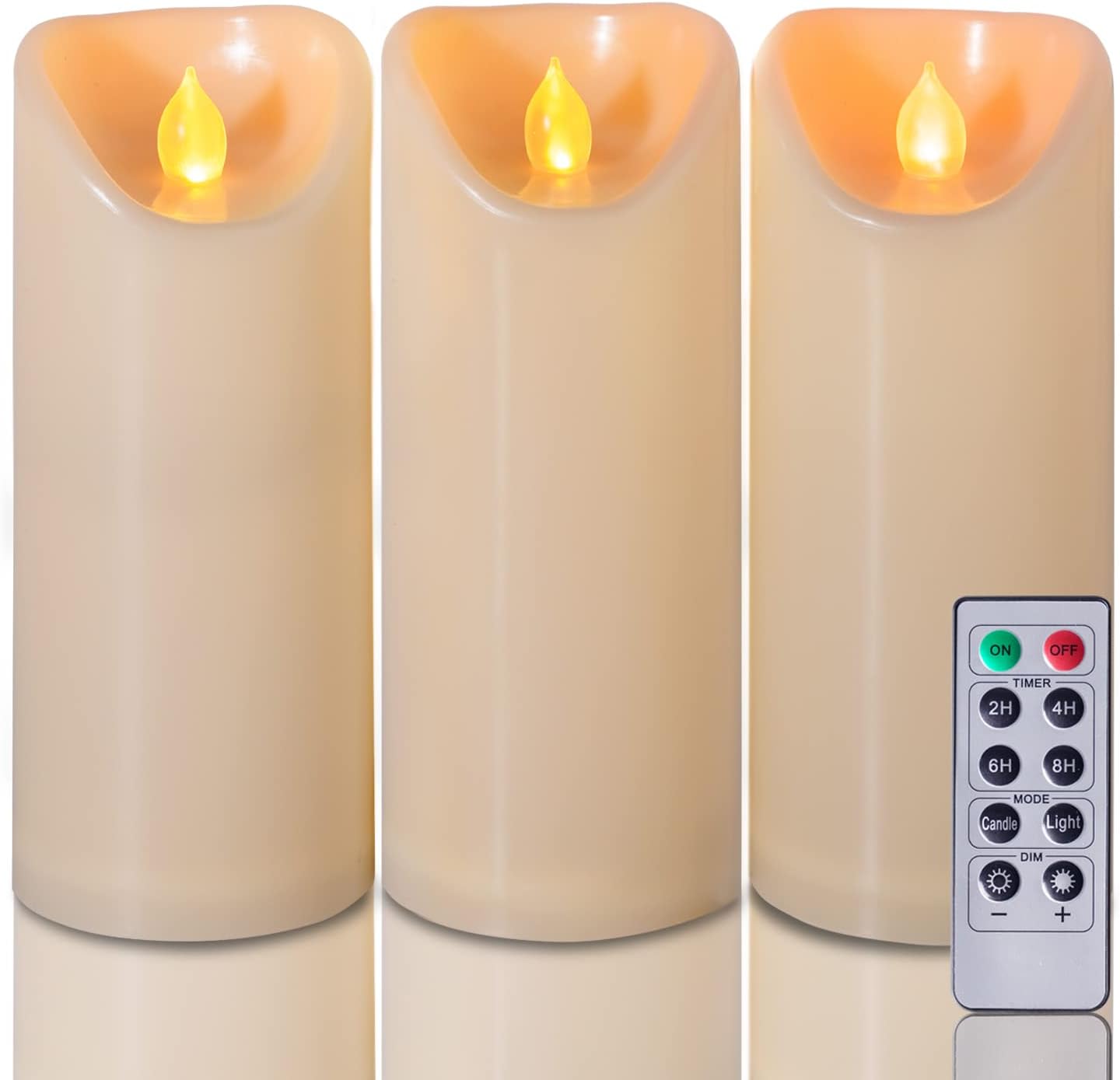 Homemory 3x 7 Outdoor Waterproof Flameless Candles with Timers and Remote Control, Battery Operated Candles, LED Plastic Candles, Ivory, Set of 3