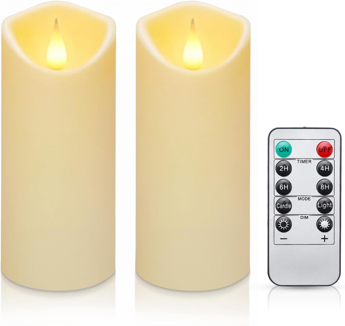 Enido Flickering Flameless Candles with Remote Timer Battery Operated Candles LED Candles Pillar Candles with 3D Flame Outdoor Heat Resistant for Exquisite Decor Set of 2