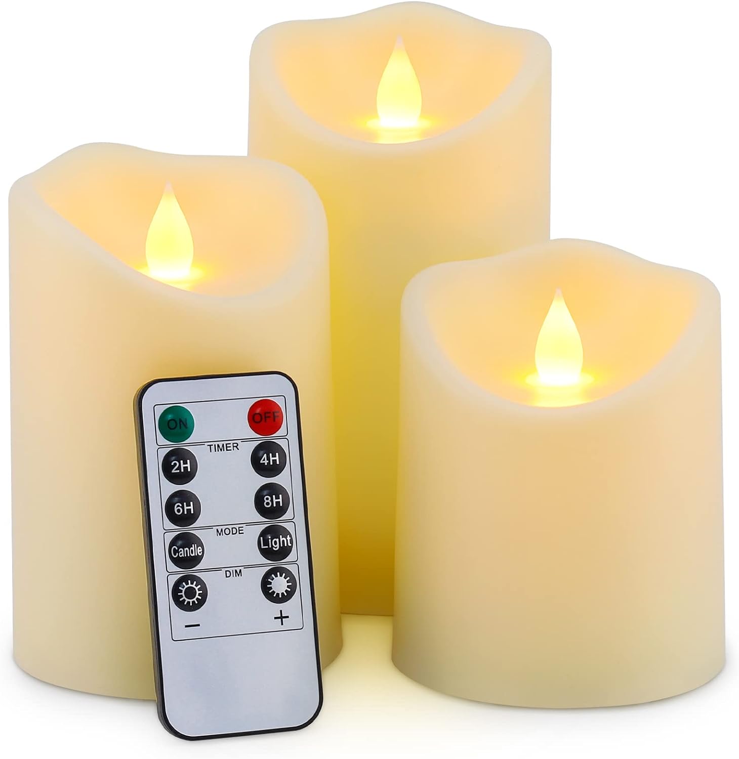 Enido Flickering Flameless Candles, Battery Candles, LED Candles, Battery Operated Candles with Remote Timers, Electric Fake Plastic Candles, D3.25 x H45 6, Outdoor Waterproof, Set of 3