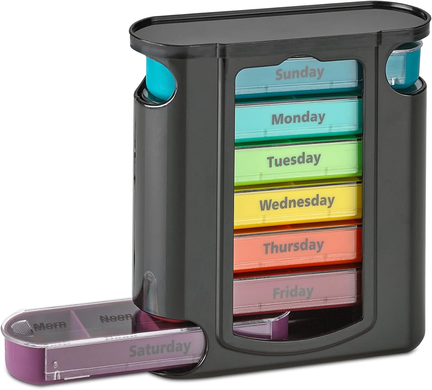 Makes it easy to manage my weekly meds and helps me verify that I've taken all my doses each day. It' bright and easy to use. I like that it allows me to stage up all my pills once a week.