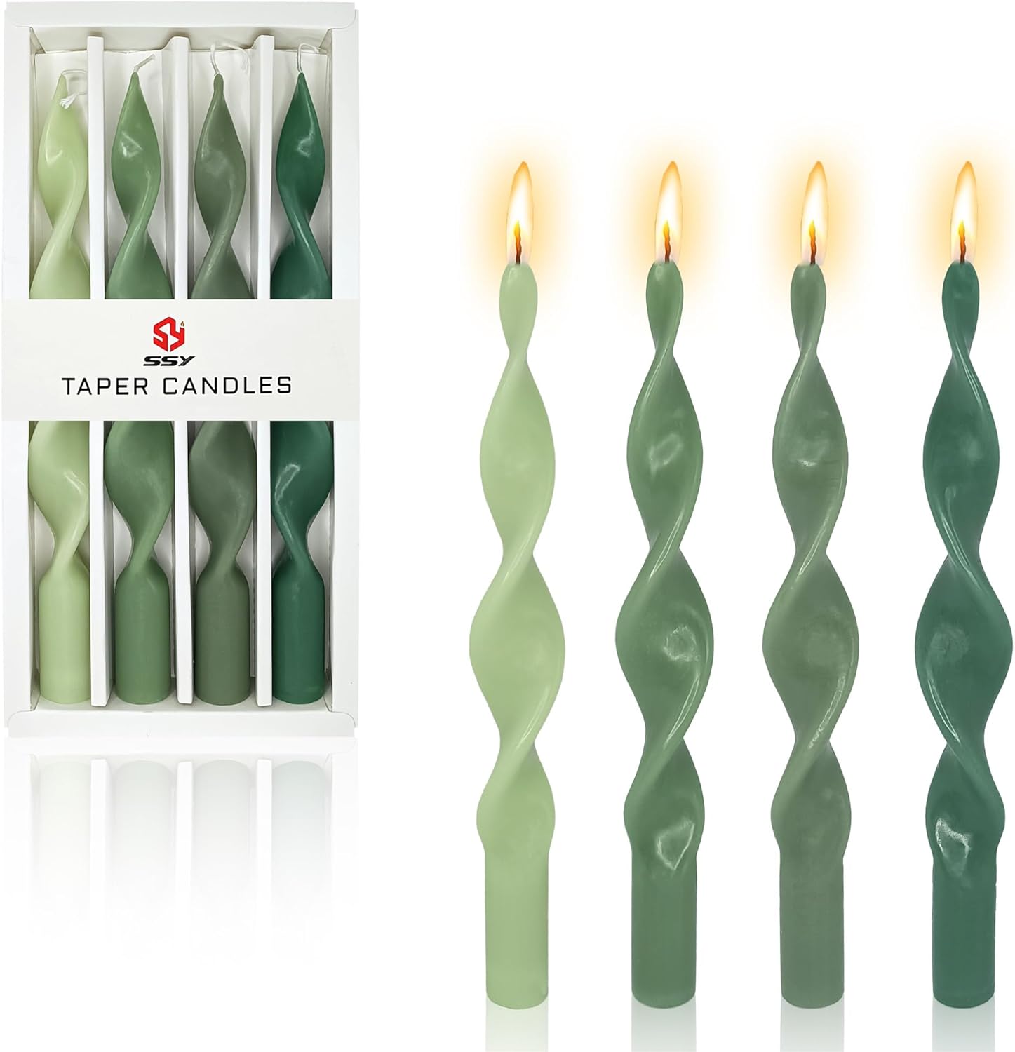 Spiral Taper Candle Long Candlesticks - Gedengni 10 INCH Colored Candle Stick Unscented Wax Candles for Home Dcor Weddings Festive Holiday (17D4PC-GREENGRA)