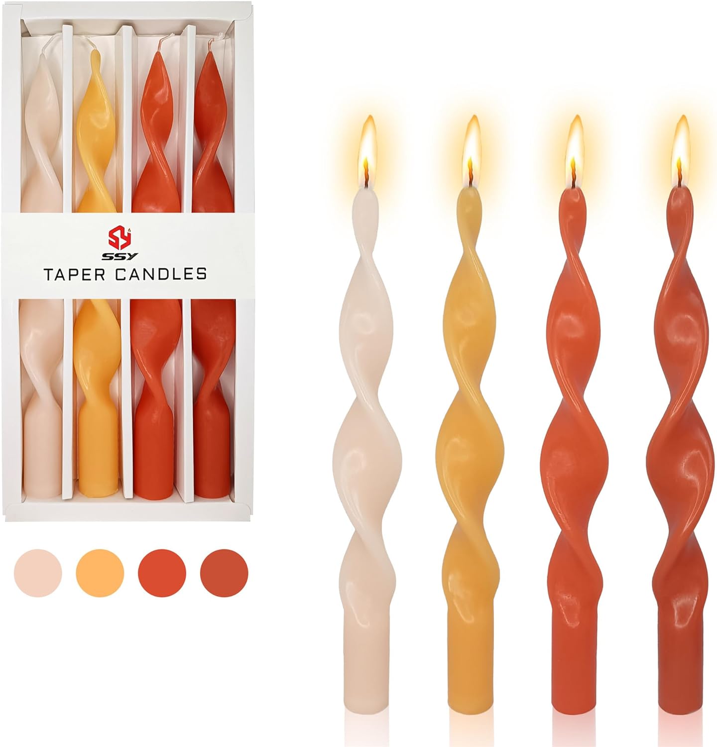 Taper Candle Long Candlesticks - 10 INCH Colorful Candle Stick Orange Twist Candlesticks Spiral Tapered Candles for Home Dcor Weddings Festive Holiday (17D4PC-ORANGEGRA)