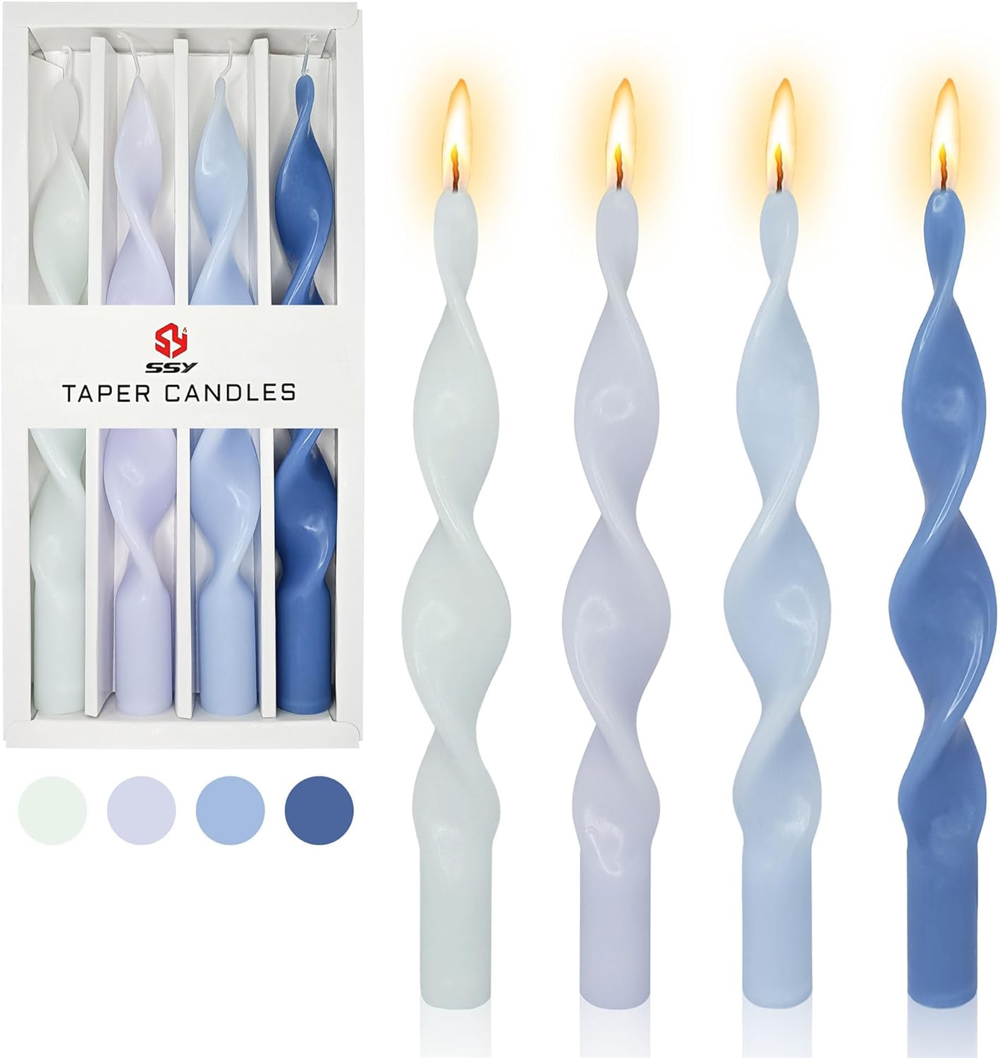 Candlesticks Spiral Taper Candle - 10 INCH Colorful Candle Stick Long Twisted Candlestick Blue Tapered Candles for Home Dcor Weddings Women Gifts (17D4PC-BLUEGRA)