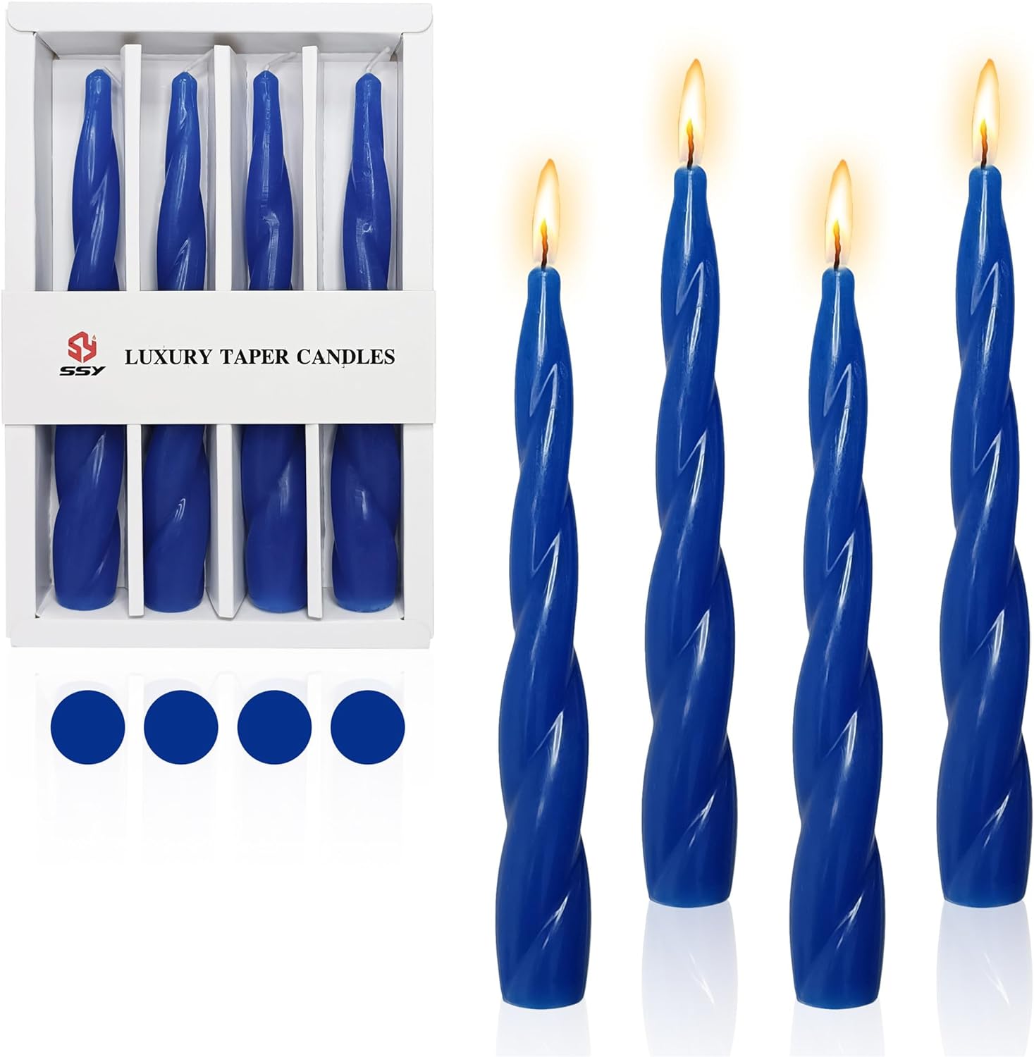 Spiral Taper Candle Blue Candlesticks - 4pcs Blend Twist Candles Short Tapered Candles Cute Candle Sticks for Home Dcor Weddings Festive Seasons Holiday (12D4PC-DARKBLUE)