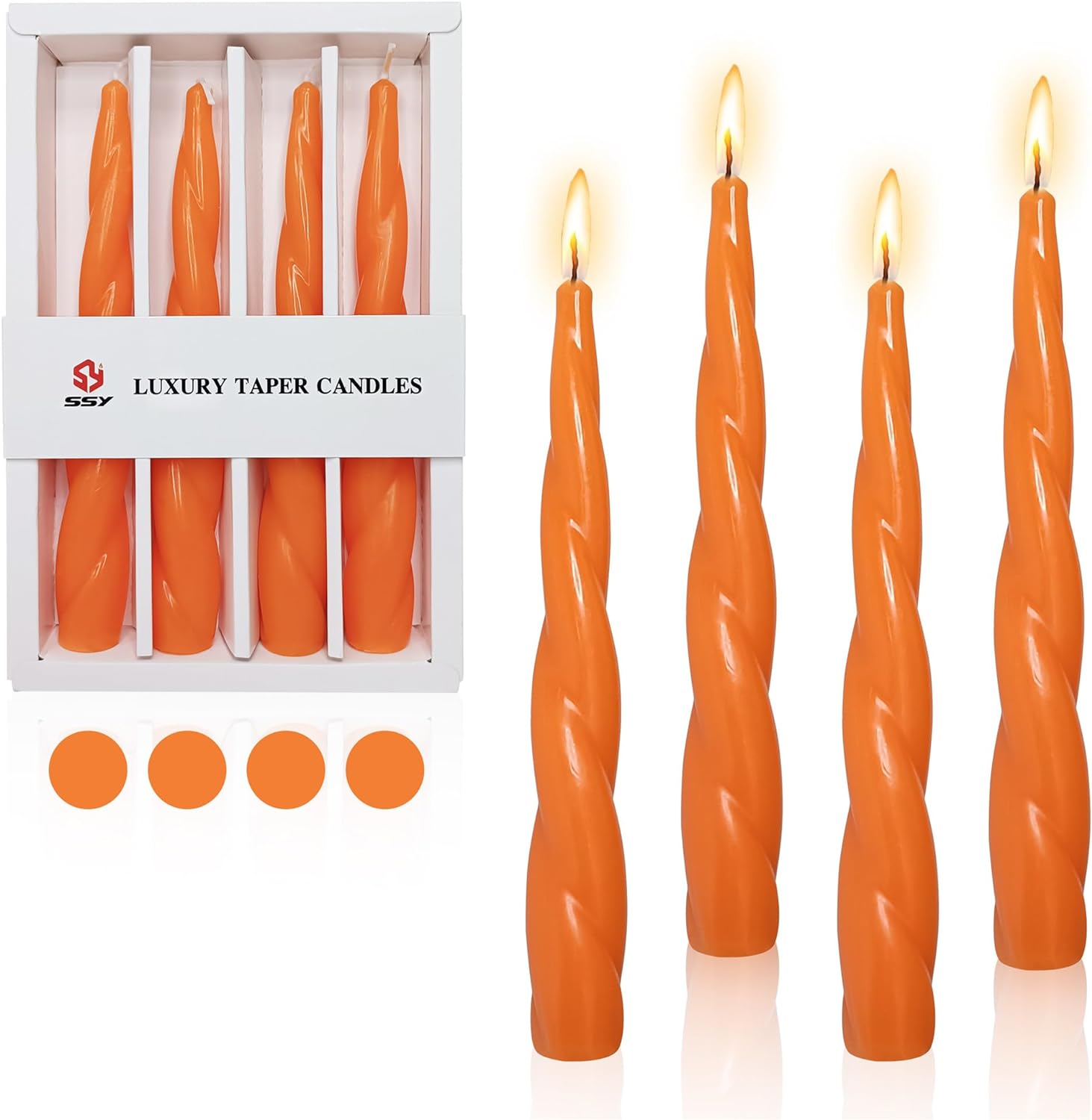 Spiral Taper Candle Orange Candlesticks - 7.5 INCH Blend Candles Sticks Fall Twisted Candles Short Tapered Candles for Home Weddings Festive Holiday (12D4PC-ORANGE)