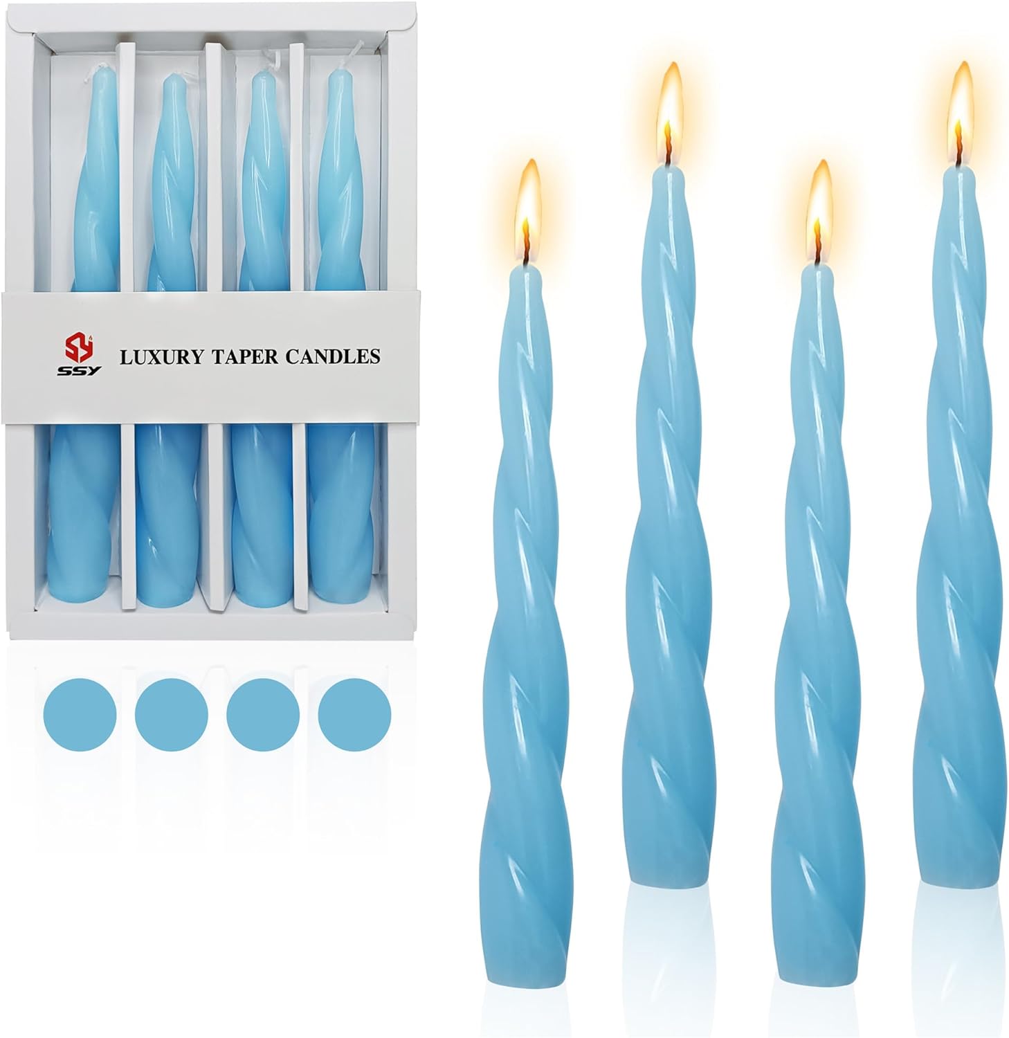 Spiral Taper Candle Twisted Candlesticks - Set of 4 Short Tapered Candles Blue Candle Sticks Swirl Candles for Home Dcor Weddings Festive Holiday Gifts (12D4PC-BLUE)