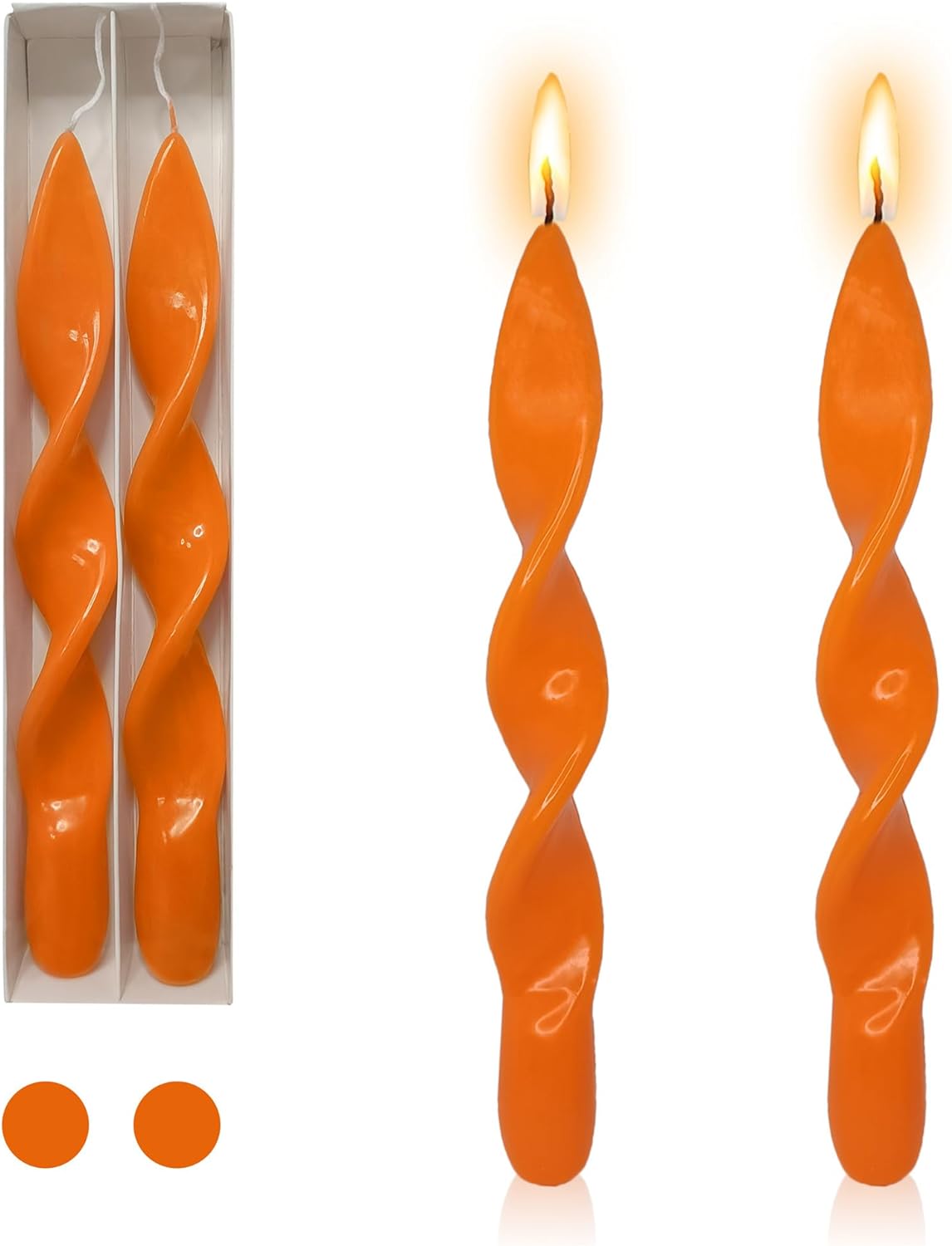 Taper Candles Twist Candlesticks - 9 Inch Orange Spiral Candle Short Candle Sticks Fall Tapered Candle for Dinner Decor Women Gift Idea-2pcs (Orange)