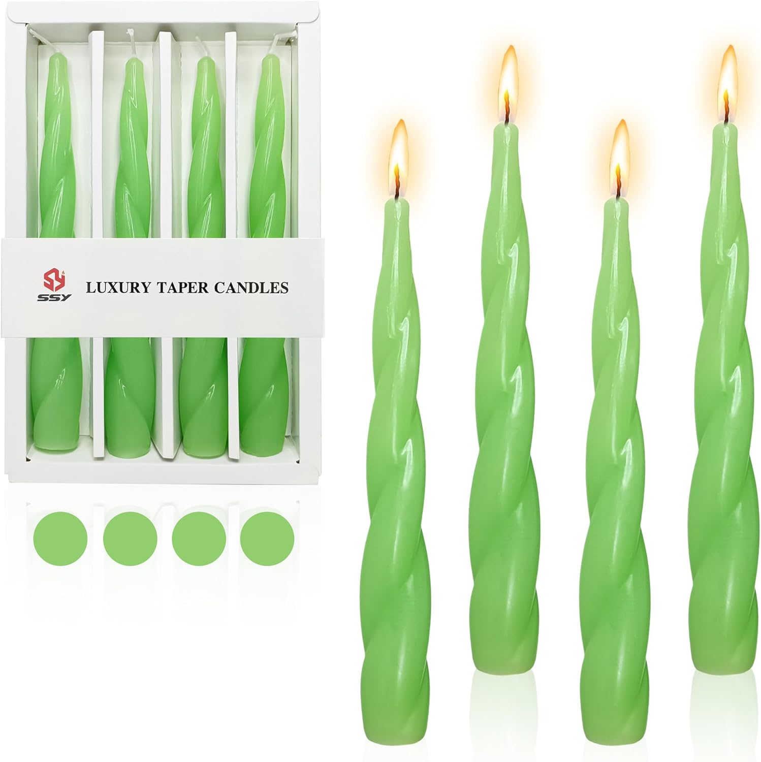 Spiral Taper Candle Green Candlesticks - Set of 4 Gedengni Twisted Candles Short Candle Stick Twirl Tapered Candles for Home Dcor Weddings Festive Holiday Gifts (12D4PC-GREEN)