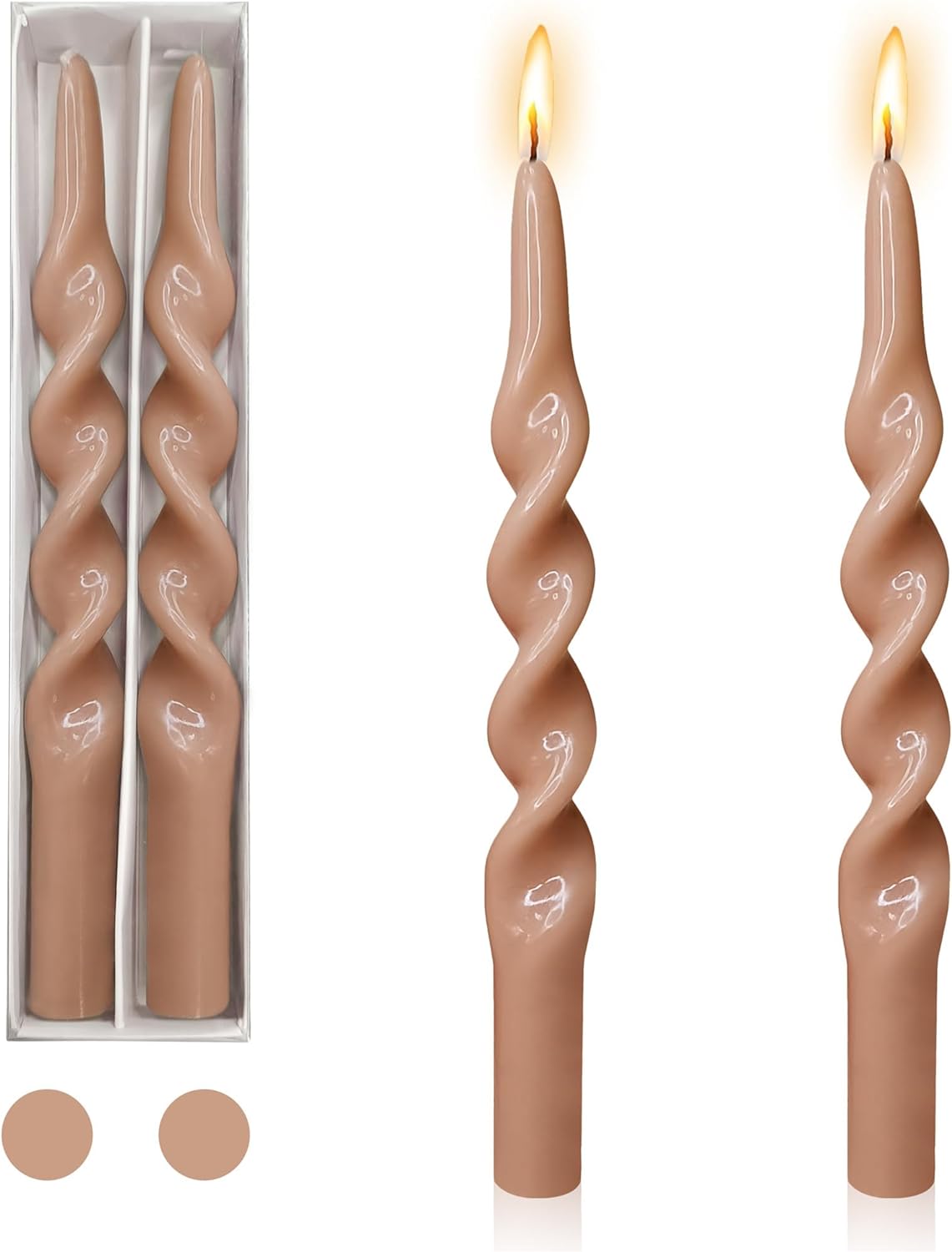 Long Candlesticks Spiral Taper Candle - Gedengni Set of 2 Twisted Candle Long Candle Sticks Brown Tapered Candles Tall 10INCH for Home Holiday Wedding Party (1D-Brown)