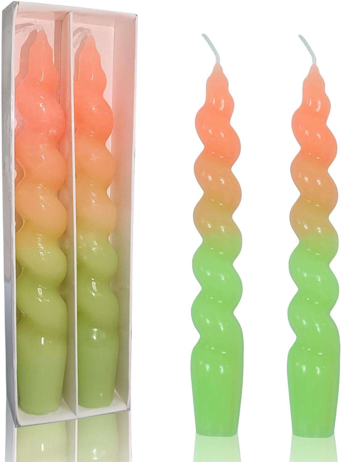 Colored Candle Sticks Tapered Candlestick - Gedengni 7.5 Inch Orange Taper Candles Short Twisted Candles for Table Decor Housewarming Gift Idea-2pcs (Orange Green)