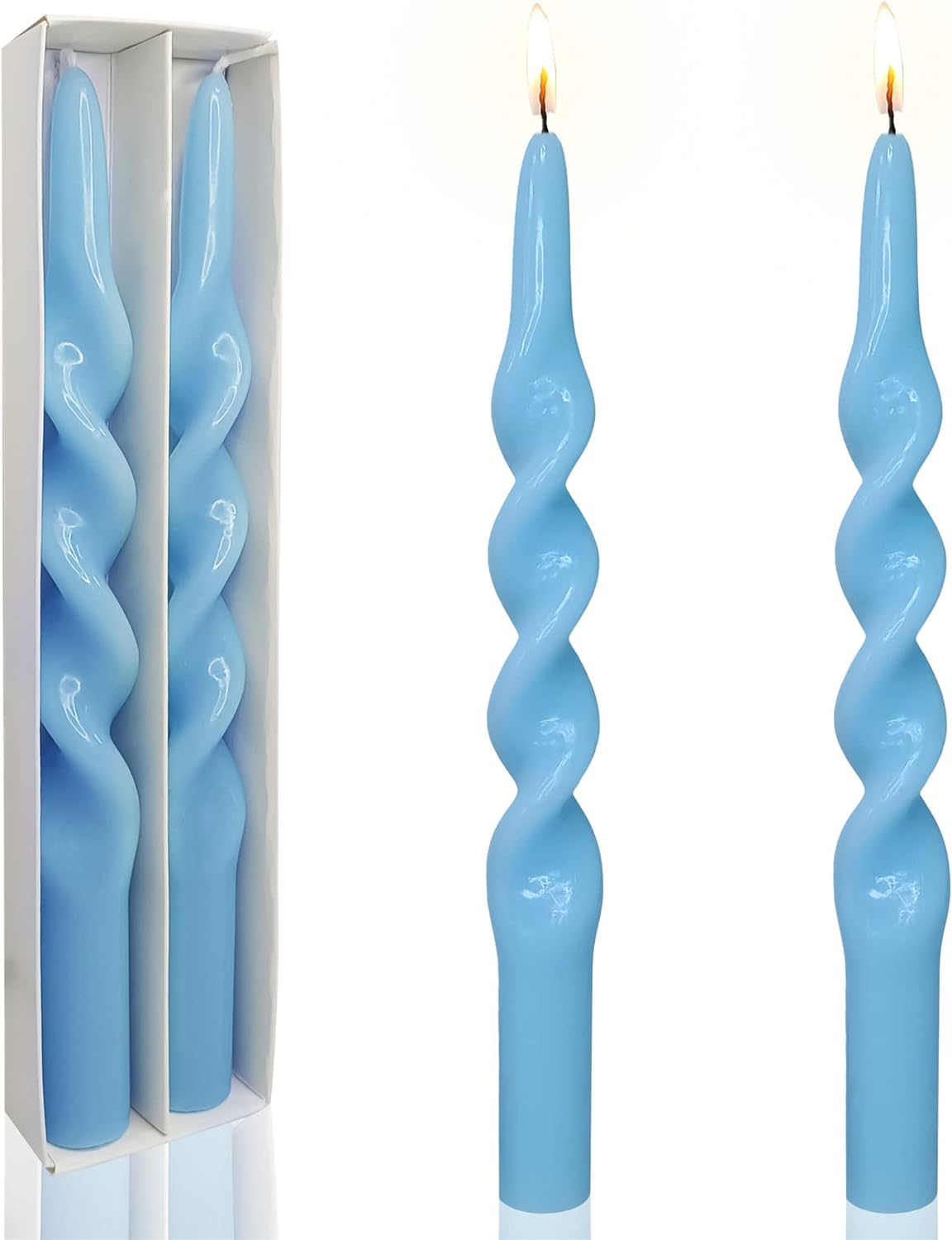 Blue Candlesticks Spiral Taper Candle - Set of 2 Twisted Candle Sticks 10 Inch Long Tapered Candles Unscented for Home Decoration Holiday Wedding Party (1D-Blue)