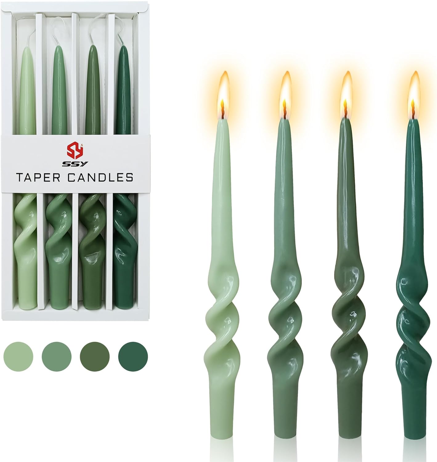 Spiral Taper Candle Green Candlesticks - Set of 4 Gedengni Colorful Tapered Candles Unscented Candle Sticks for Home Dcor Weddings Festive Holiday (3D4PC-GREENGRA)