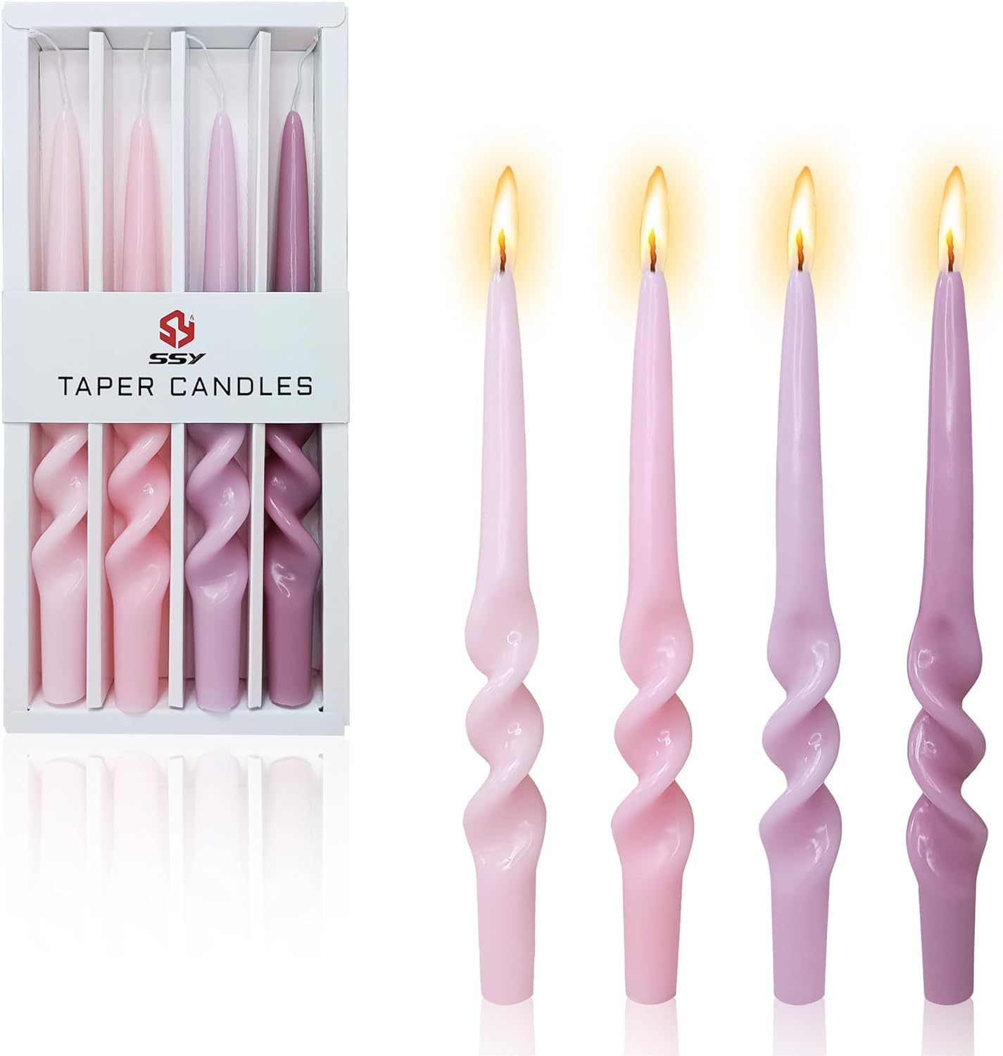 Taper Candle Pink Candlesticks,Set of 4 Gradient Colorful Candle Stick Long Twisted Candlesstick Purple Sprial Candles for Home Dcor Weddings Women Gifts (3D4PC-PINKGRA)