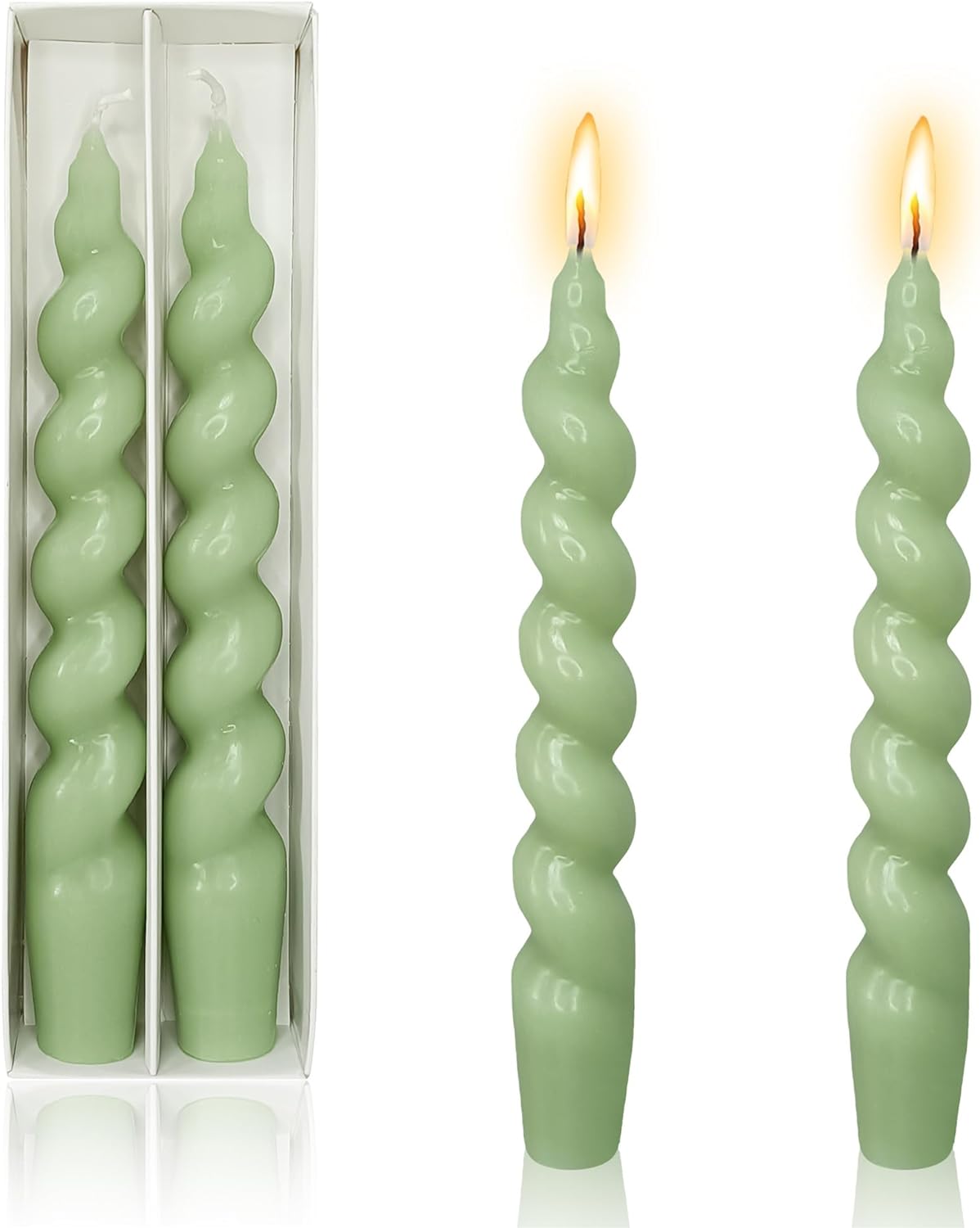 Taper Candle Green Spiral Candlesticks - 7INCH Short Tapered Candles Twisted Candlesticks Unscented Candle Sticks for Holiday Wedding Party Dinner Table Decoration, 2pcs