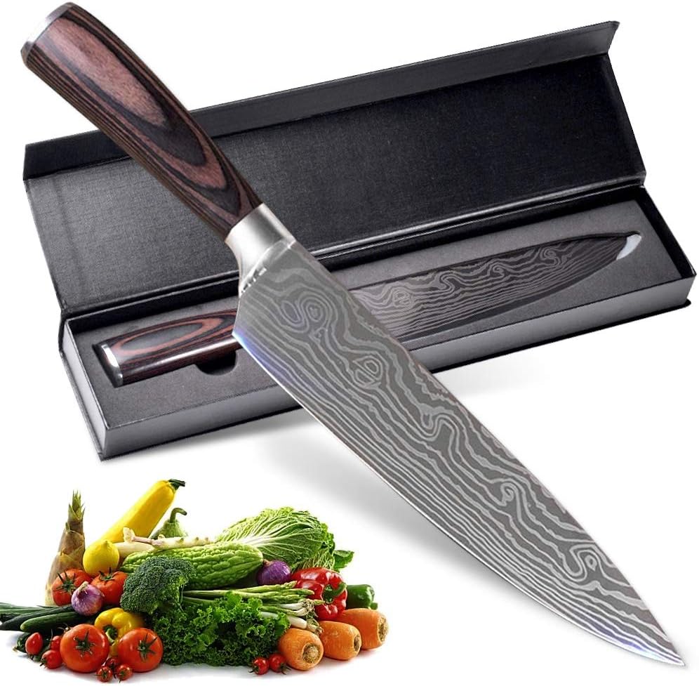 Professional Chef Knife, 8 Inch Pro Kitchen Knife, German High Carbon Stainless Steel Knife with Ergonomic Handle