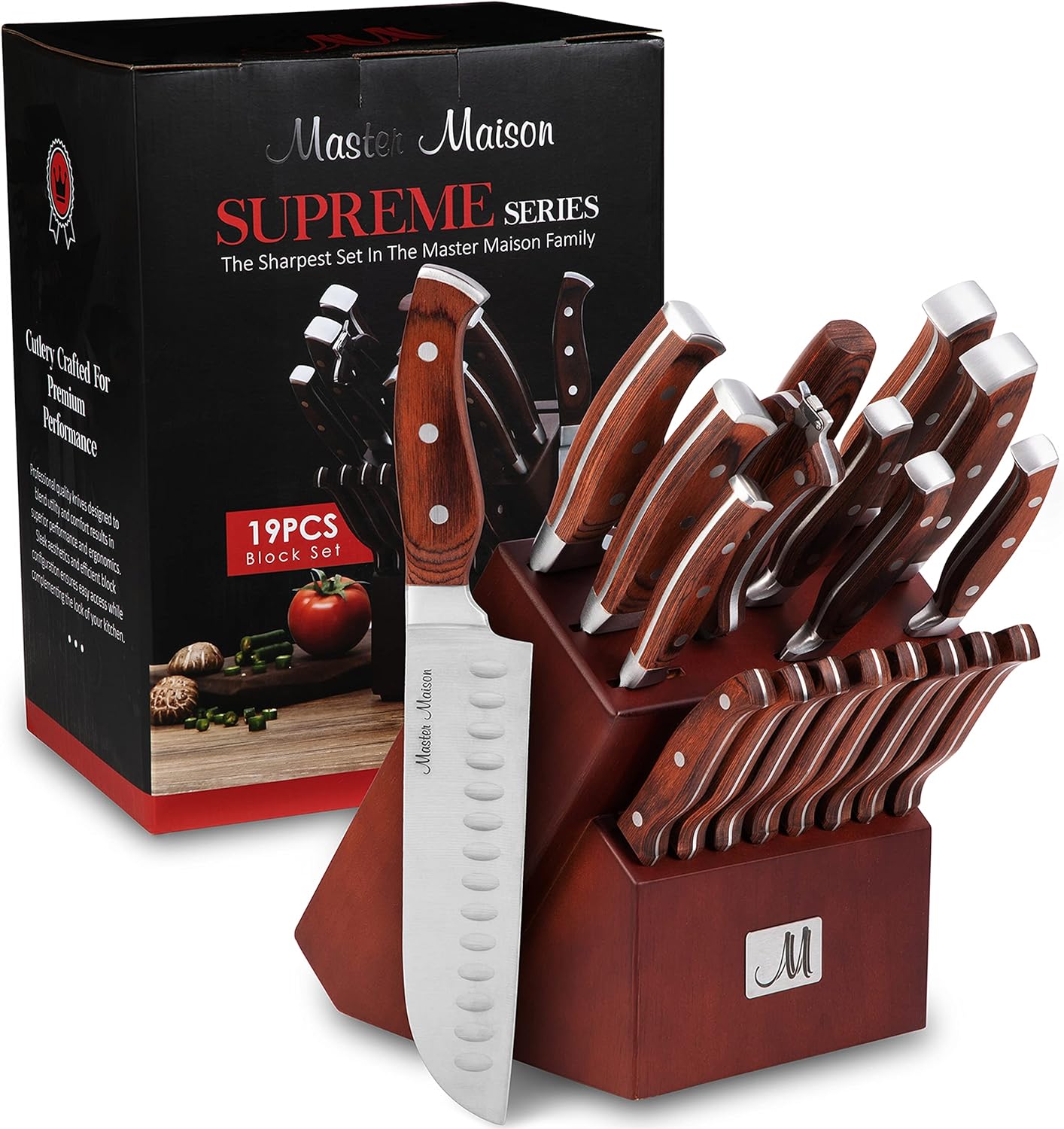 Overall, this is a high-quality set of knives at an affordable price. Inside the package is a note from the creators. One can see that a lot of care went into the knives. Each knife was individually wrapped; the covered in plastic to prevent scratches, the blade covered by cardboard and at the tip of each blade is a small plastic insert to protect the blade from puncturing the shipping material. Real attention to detail in my opinion. The appearance of the knives is stunning! Along with the thic