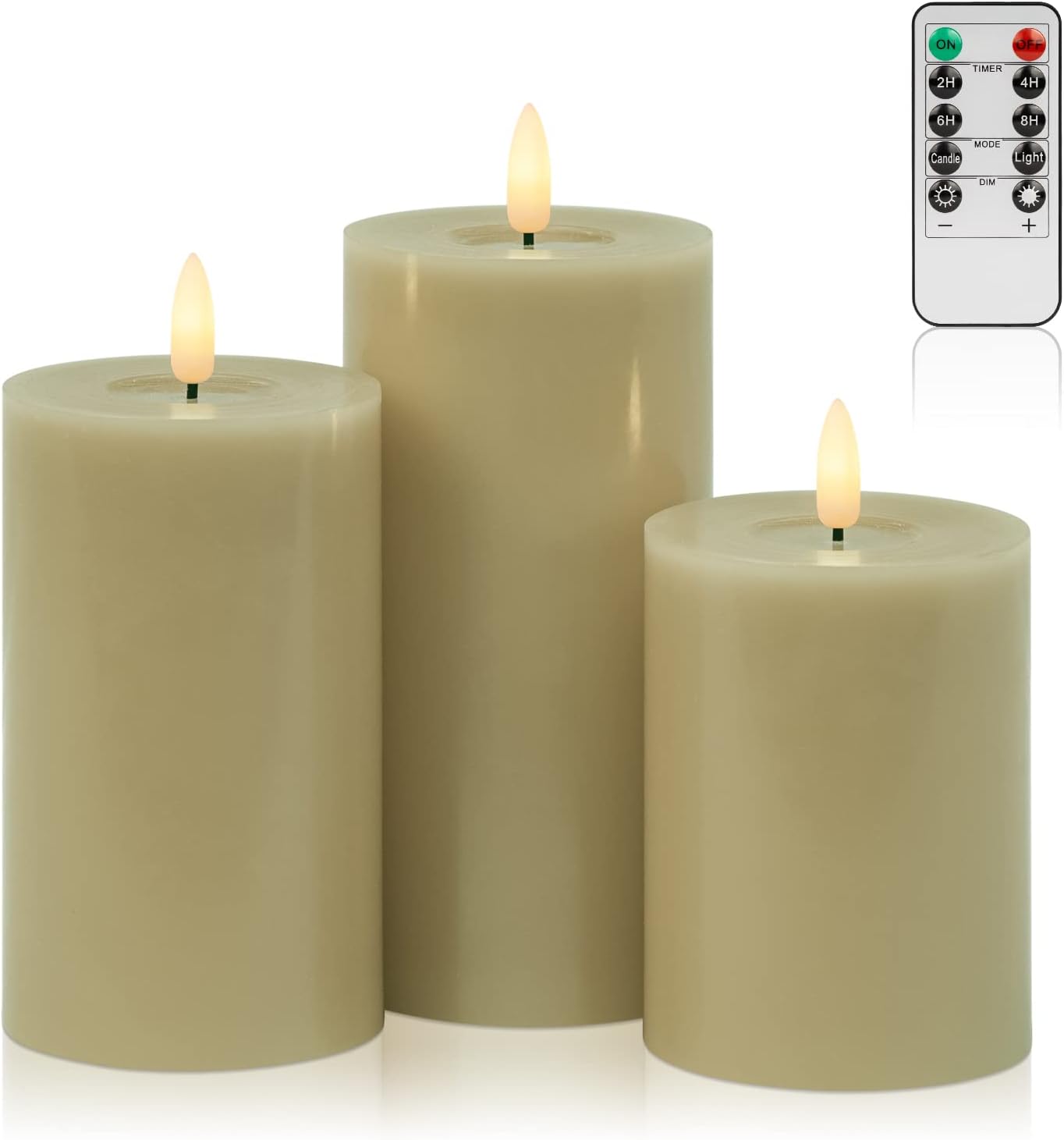 ANGELLOONG Flameless Candles Flickering with Remote, Real Wax Battery Operated Candles with Timer, Fake LED Pillar Candles for Wedding Holiday Farmhouse Home Decor, Light Grey