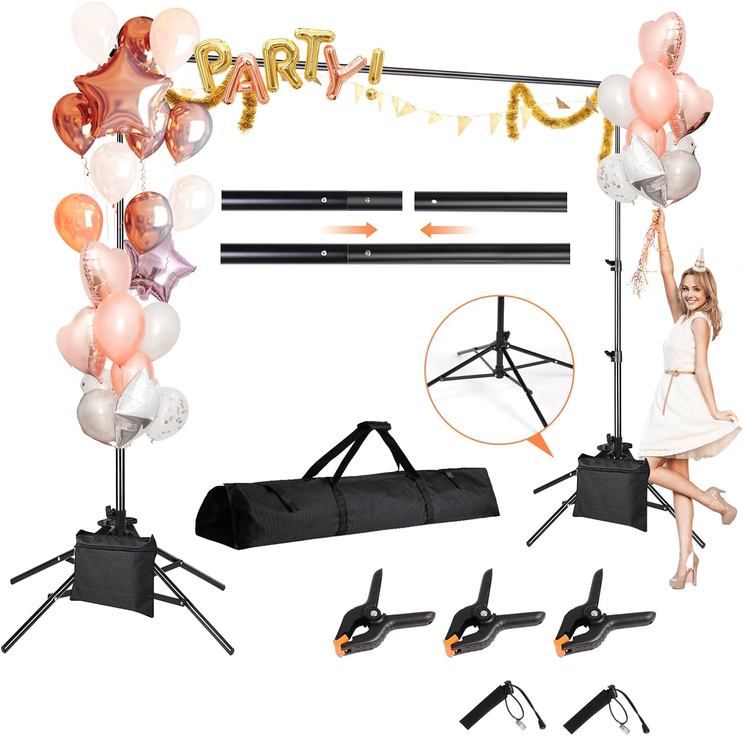 Backdrop Stand 8.5 * 10ft, Four-Legged Photo Backdrop Stand, More Stable Adjustable Backdrop Stand for Parties, Wedding Balloon Arch Stand, Advertising Display and Video Shooting