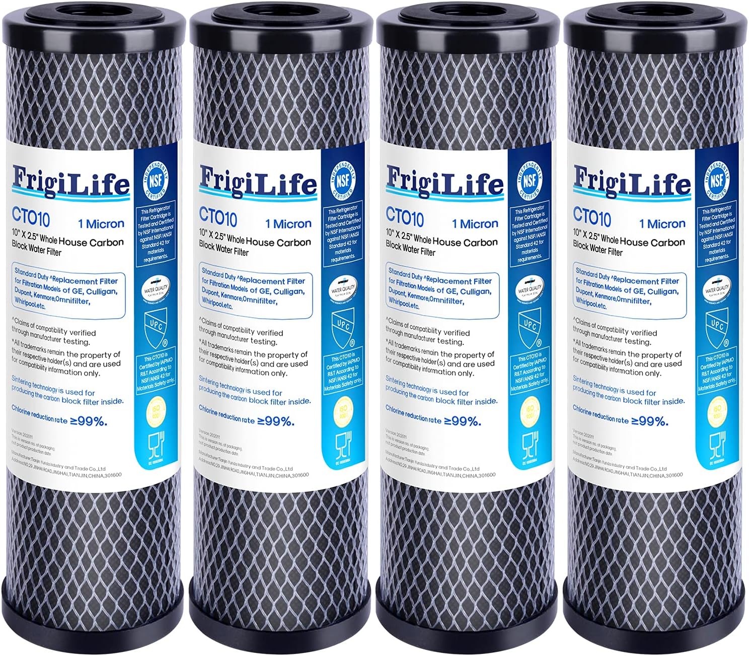 1 Micron 10 x 2.5 Whole House CTO Carbon Sedimen Water Filter Compatible DuPont WFPFC8002, WFPFC9001, SCWH-5, WHCF-WHWC, FXWTC, RO Unit for Under Sink & Countertop Filtration System,4Pack