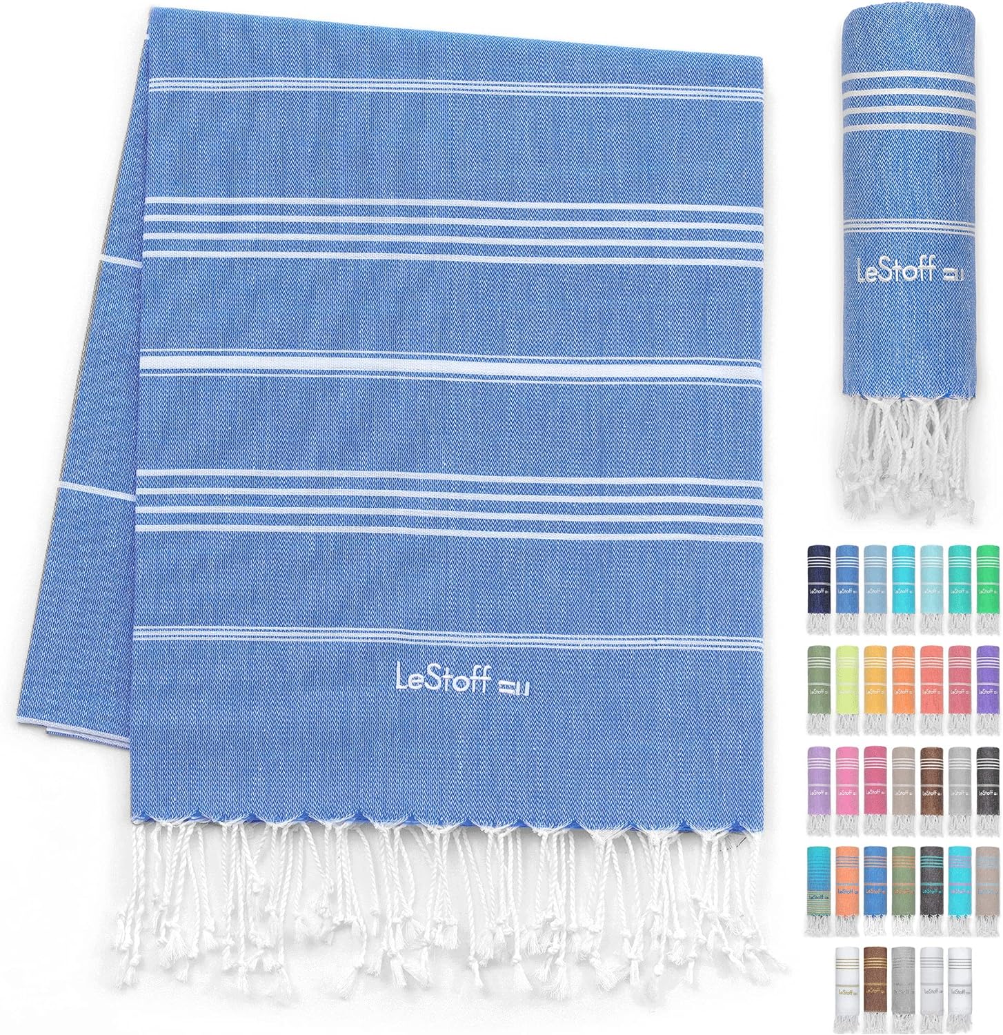 This Turkish towel is a life changer - so easy to pack, dries quickly, and is so absorbent. Great for the pool and the beach, and bonus - it makes a very cute bathing suit cover up too. Can't wait to replace all of my old bulky, heavy towels with LeStoff. So happy with this purchase!