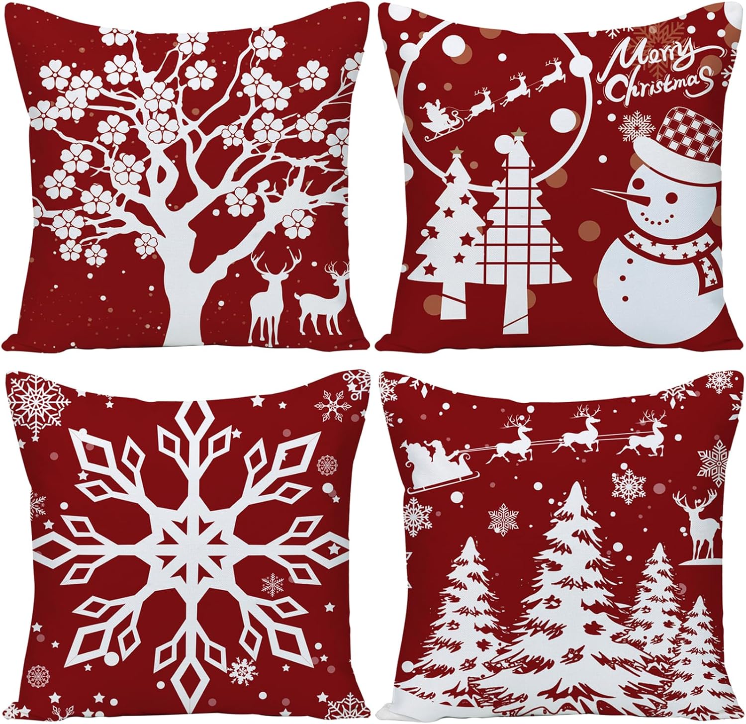 Merry Christmas Snowflake 18 X 18 Let It Snow Baby It' Cold Outside Red Deer Linen Hidden Zipper Decorative Pillow Cover Cushion Case for Home Sofa Square 18 inches Set of 4