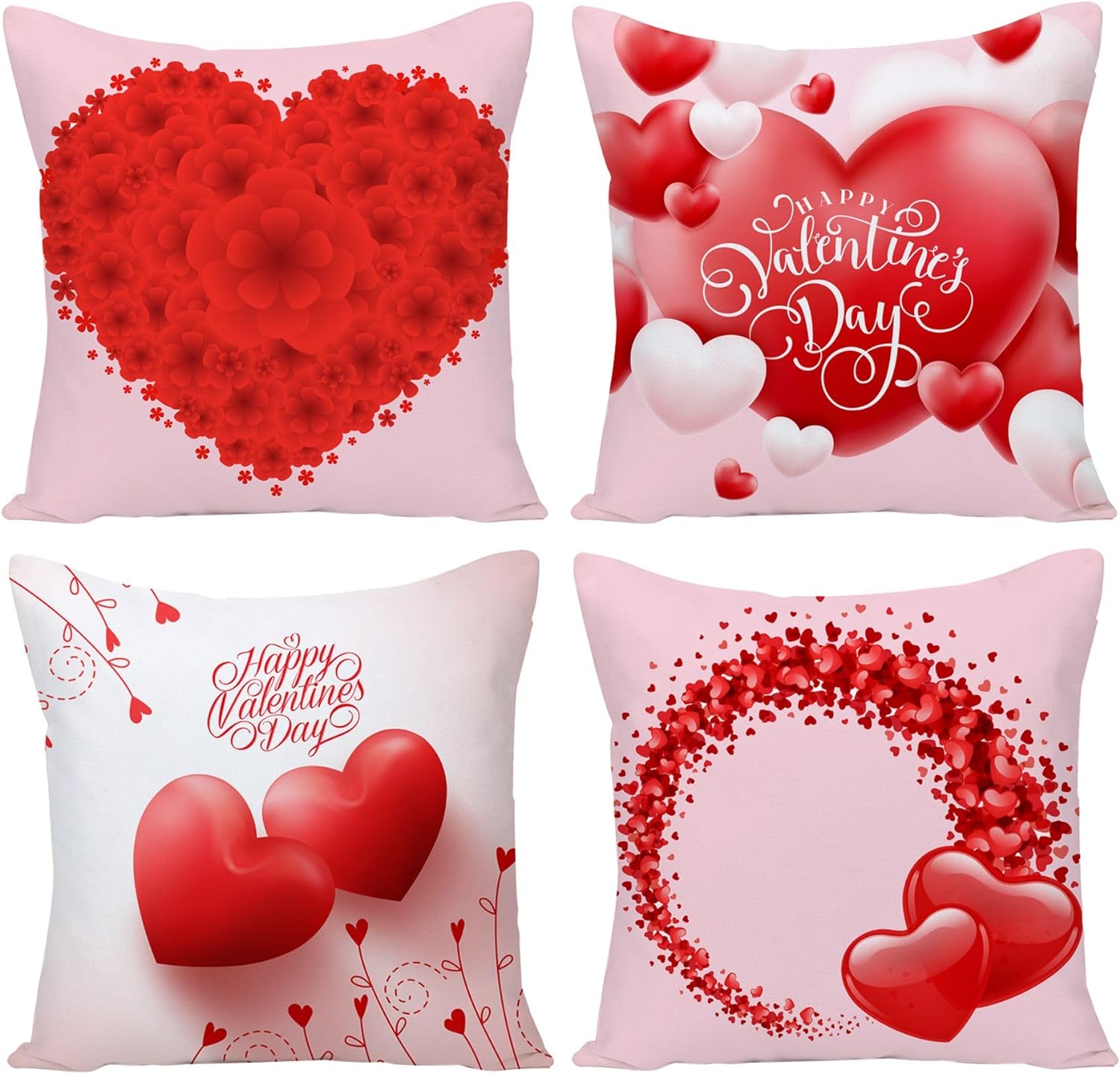 Valentines Day Pillow Covers 18x18, Valentine Pillow Covers 18x18 Set of 4, Decorative Throw Pillow Covers Red Heart Valentine' Day Case Set of 4 for Couch Sofa Living Room Outdoor Decorations