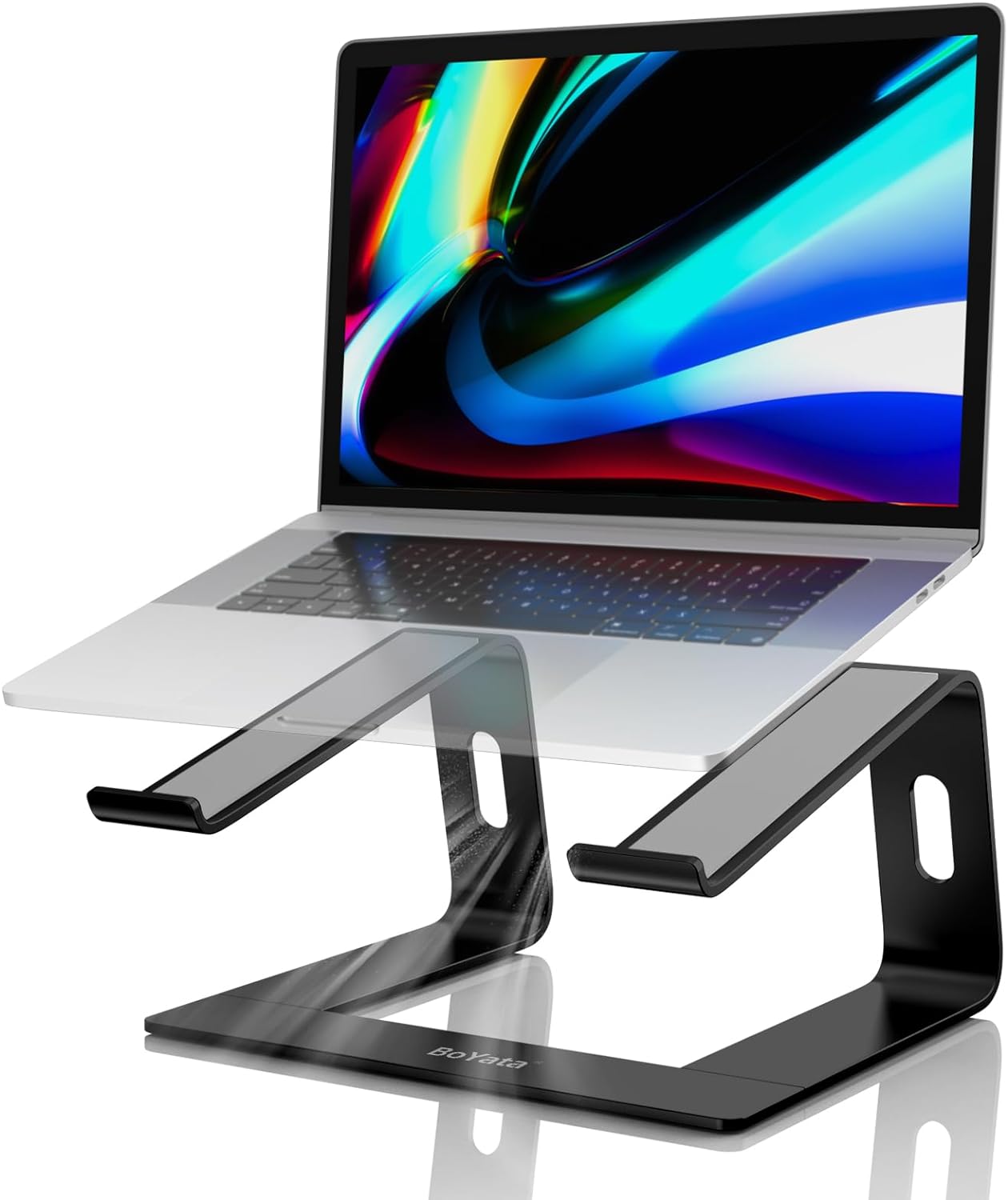 BoYata Laptop Stand, Aluminum Ergonomic Laptop Riser Computer Stand for Desk, Detachable Laptop Holder Compatible for All 10-15.6 MacBook Air Pro, Dell XPS, HP, Lenovo, Samsung-Black