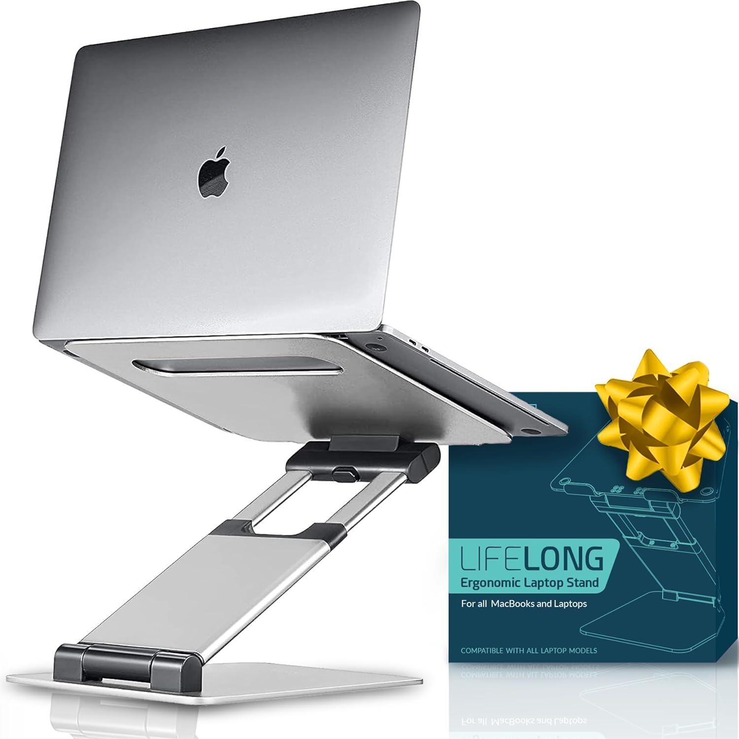 Laptop Stand for Desk, Ergonomic Sit to Stand Laptop Holder Convertor, Adjustable Height from 2.1 to 13.8, Supports up to 22lbs, Compatible with MacBook, All Laptops Tablets 11-17 - Silver