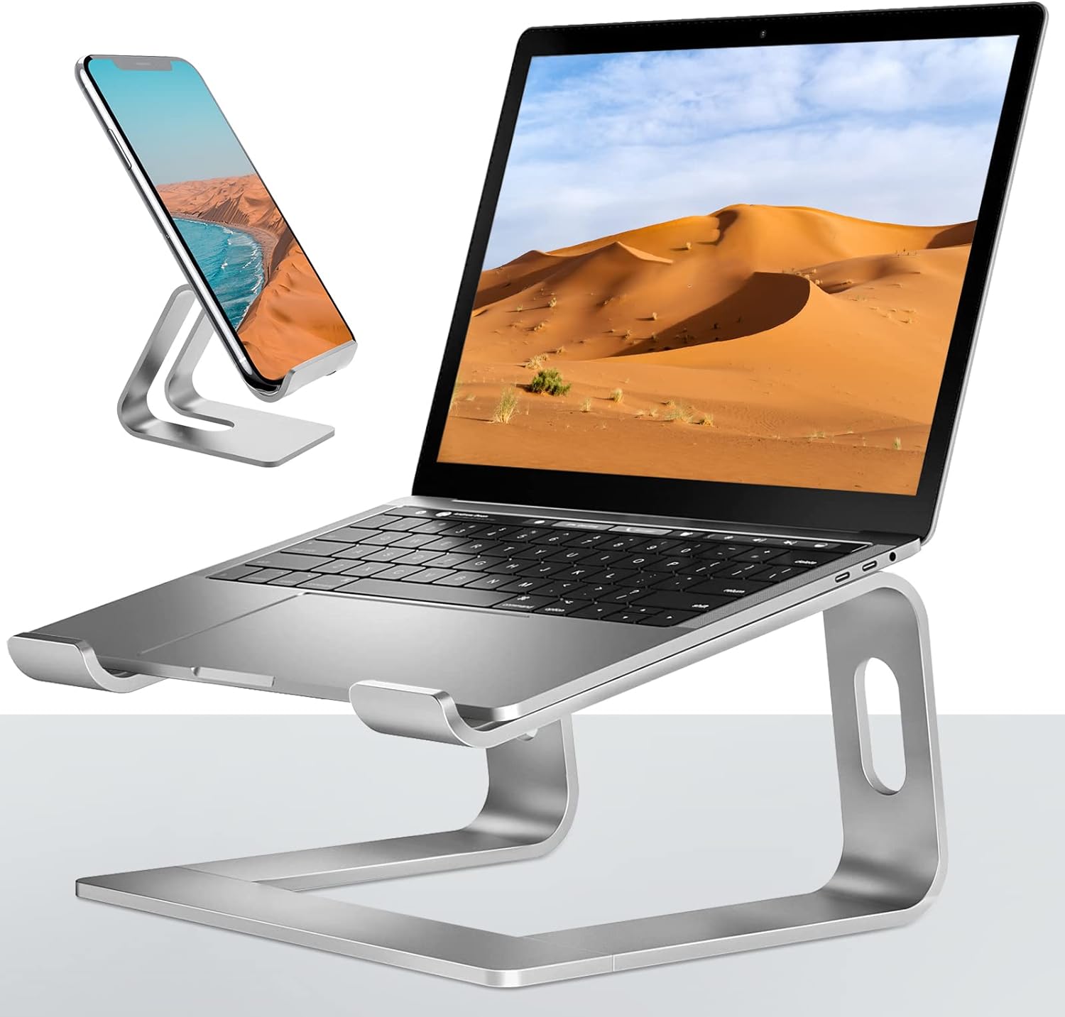 Laptop Stand for DeskAluminum Laptop Riser for All Laptop Stands 10-17 inches,Include A Cell Phone Stand(Silver)