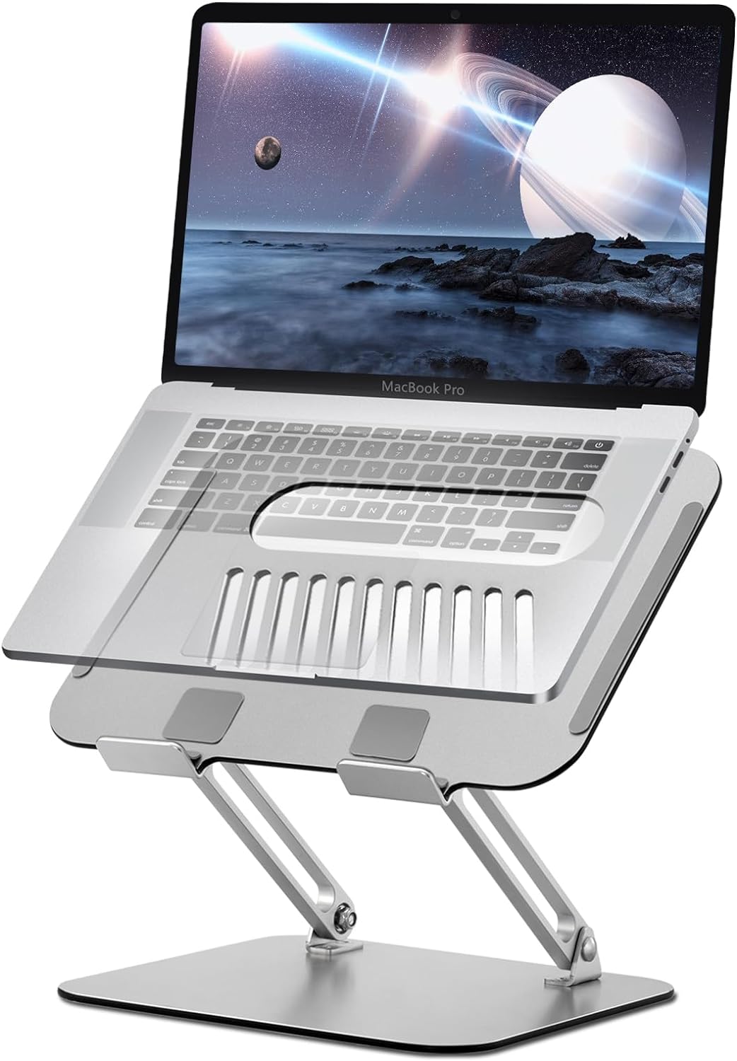 Adjustable Height Laptop Stand Desk, Ergonomic Aluminum Strong Sturdy Well-Built Design Laptop Holder Mount Computer Notebook Stand Foldable Portable Laptop Riser for Desk 10-17.3 (Silver)