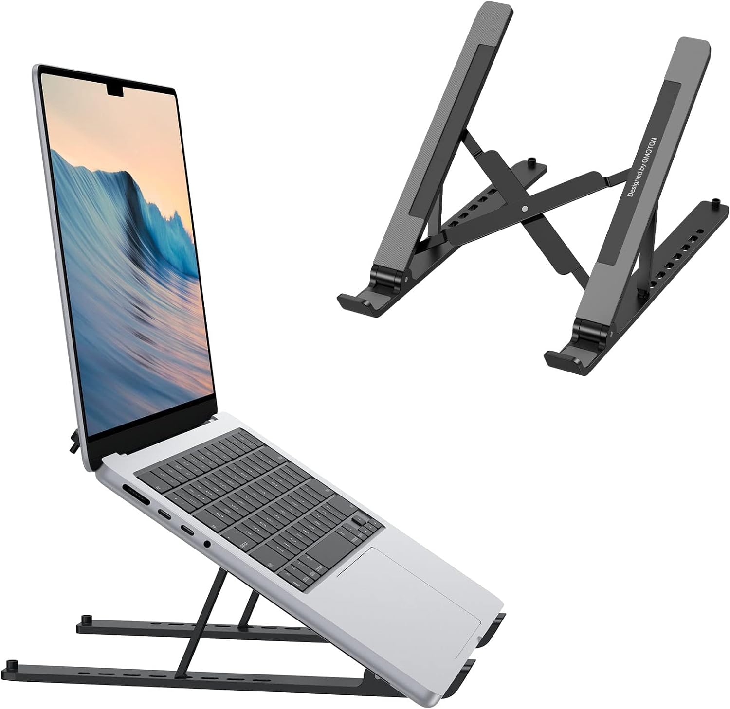 Portable Laptop Stand, OMOTON Laptop Stand for Desk Ergonomic 7-Levels Angles Adjustable Computer Stand, ABS Laptop Riser Holder Compatible with All Laptops and iPad(10-15.6)