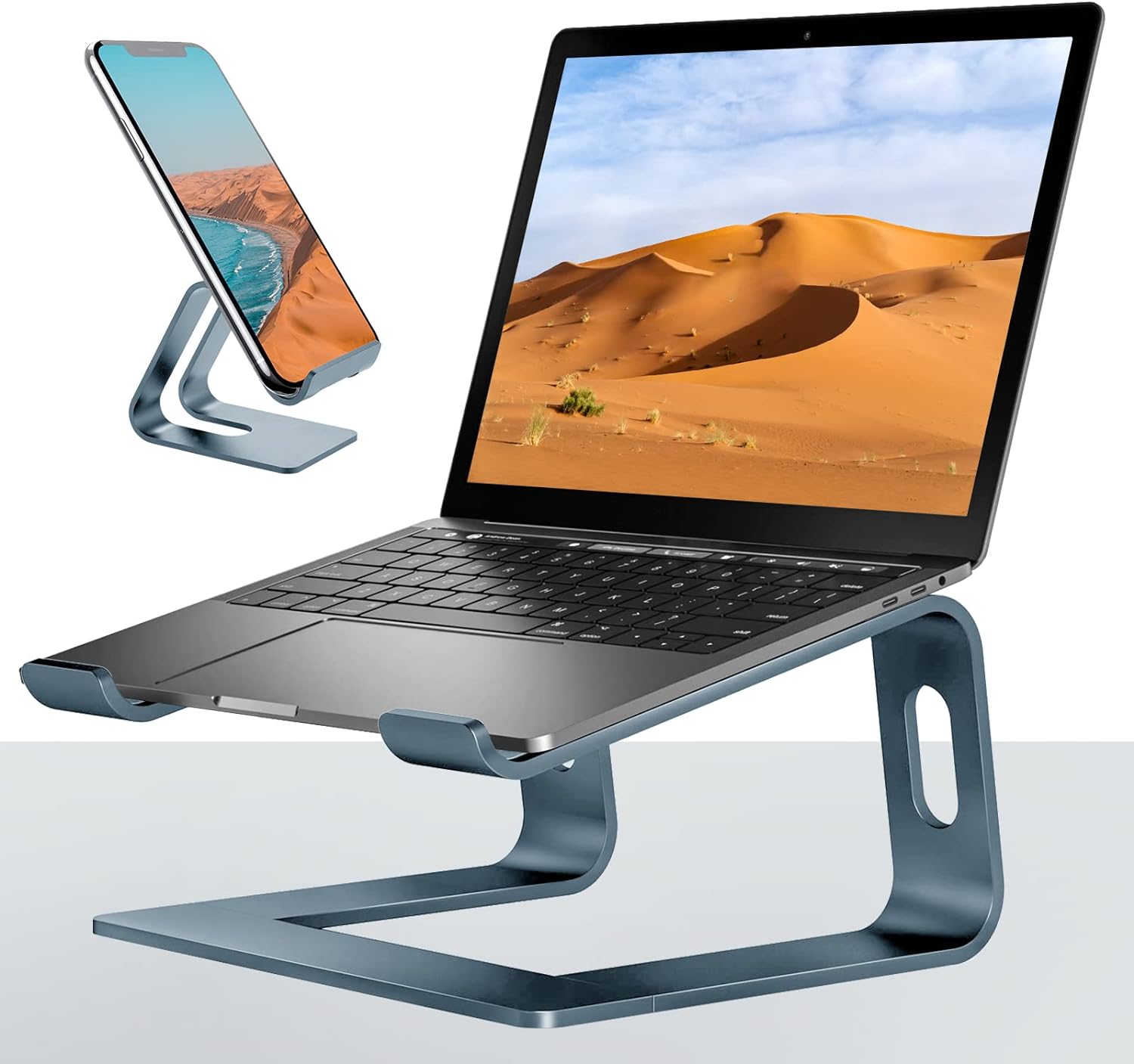 Laptop Stand for Desk Aluminum Laptop Riser Holder for All laptops 10-17 Inches,Include A Cell Phone Stand(Gray)