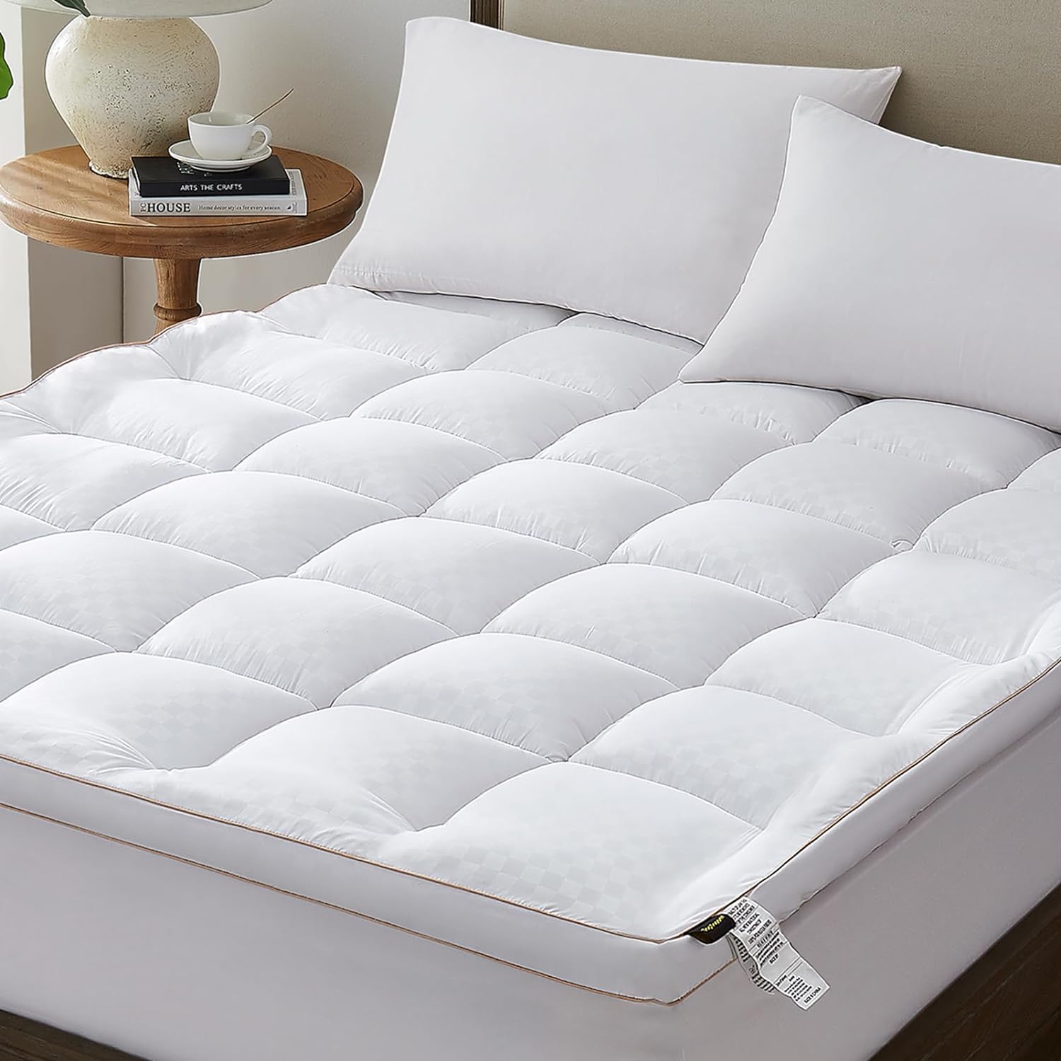 I originally purchased this product in a King size for my bed while looking to make my bed the comfiest, most hotel quality sleep I have ever had. I succeeded, and have now purchased one for every bed in my home in an effort to make sure that everyone that sleeps at my house gets the best quality sleep possible. It is light and fluffy, and if you ever feel like it has lost its fluff, put it in the dryer on low heat for about 15-20 minutes and its like sleeping on a cloud again. I have had zero i