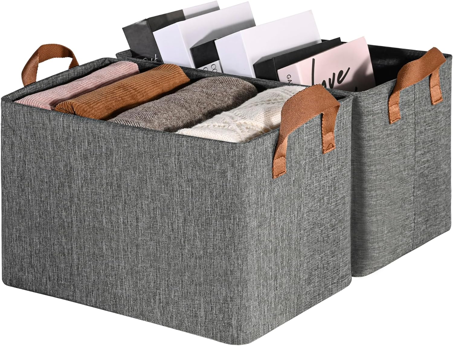GRANNY SAYS Storage Closet Bins with Metal Frame, Fabric Storage Bins, Extra Large Foldable Storage Boxes, Closet Organizers and Storage Baskets for Closet Living Room Shelves, Dark Gray, 2-Pack