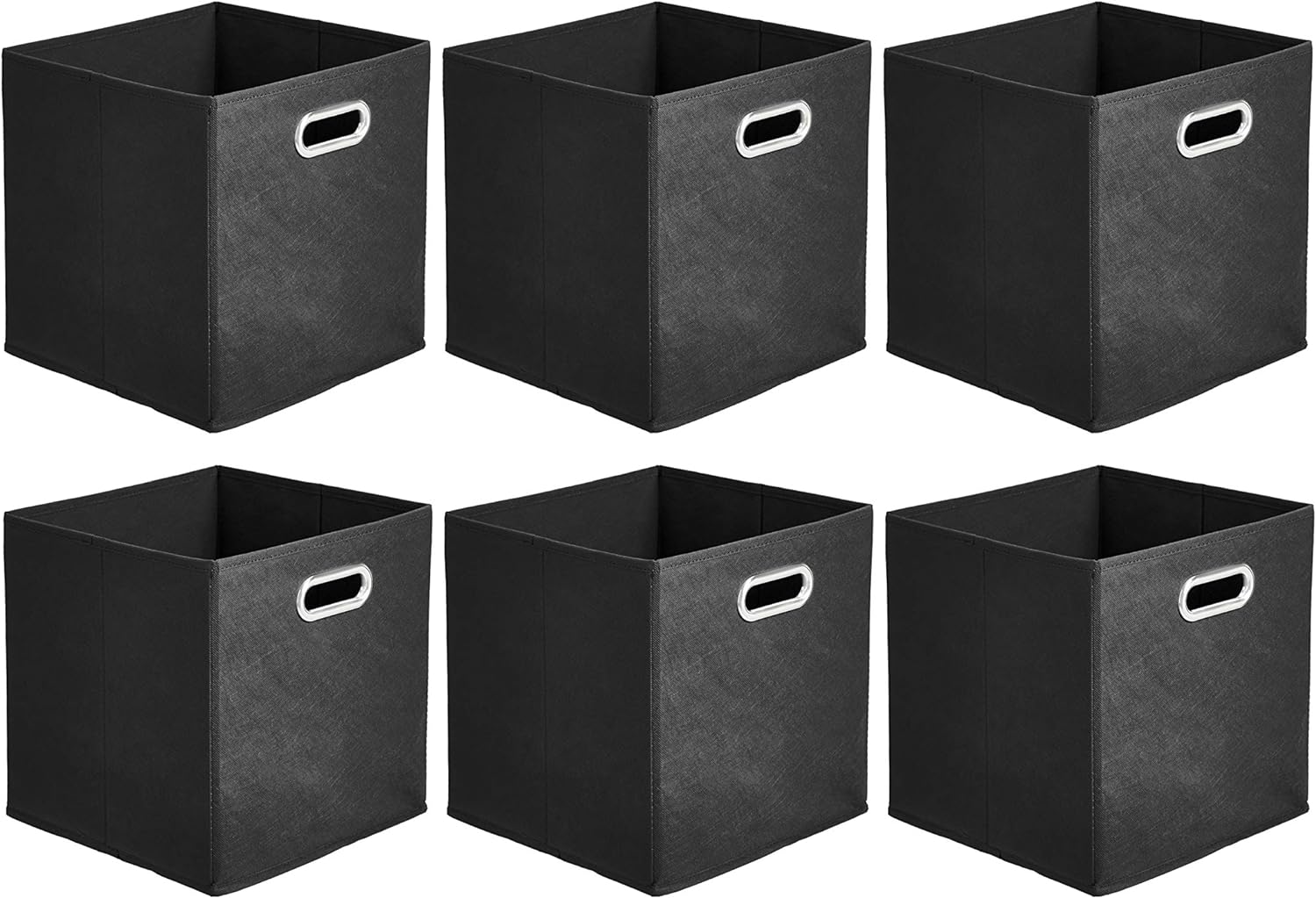 Amazon Basics Collapsible Fabric Storage Cubes with Oval Grommets - 6-Pack, Black