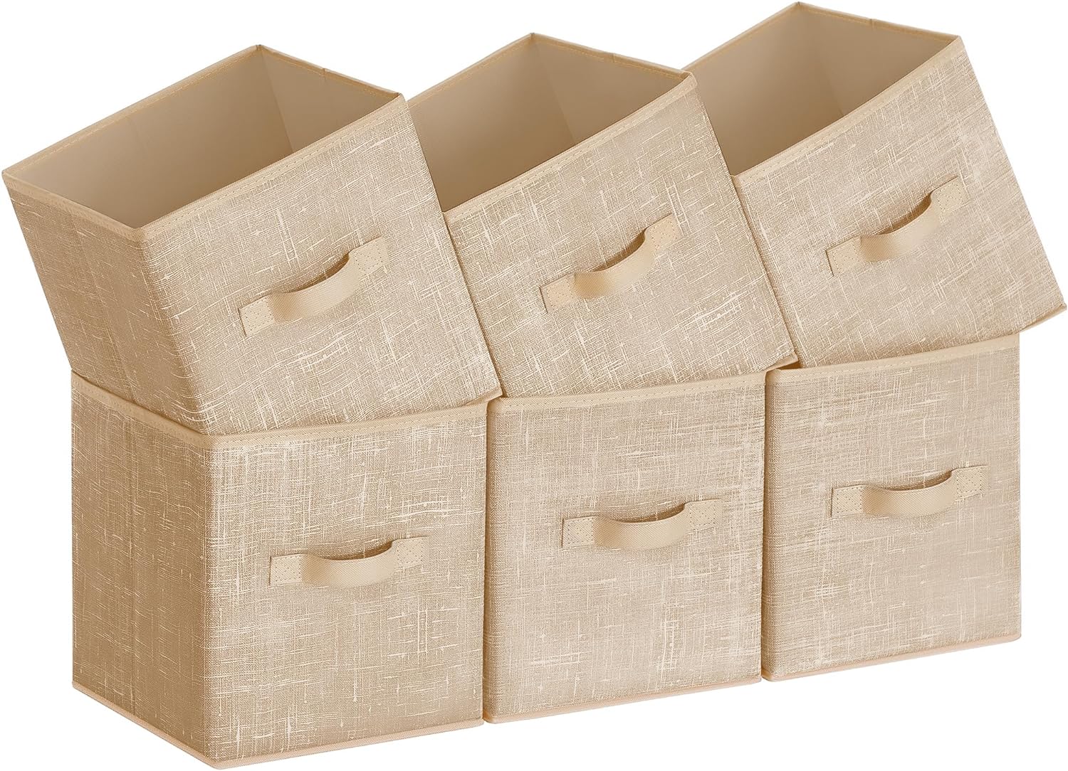 SONGMICS Storage Cubes, 11-Inch Non-Woven Fabric Bins with Double Handles, Set of 6, Closet Organizers for Shelves, Foldable, for Clothes, Sand Beige UROB26K03