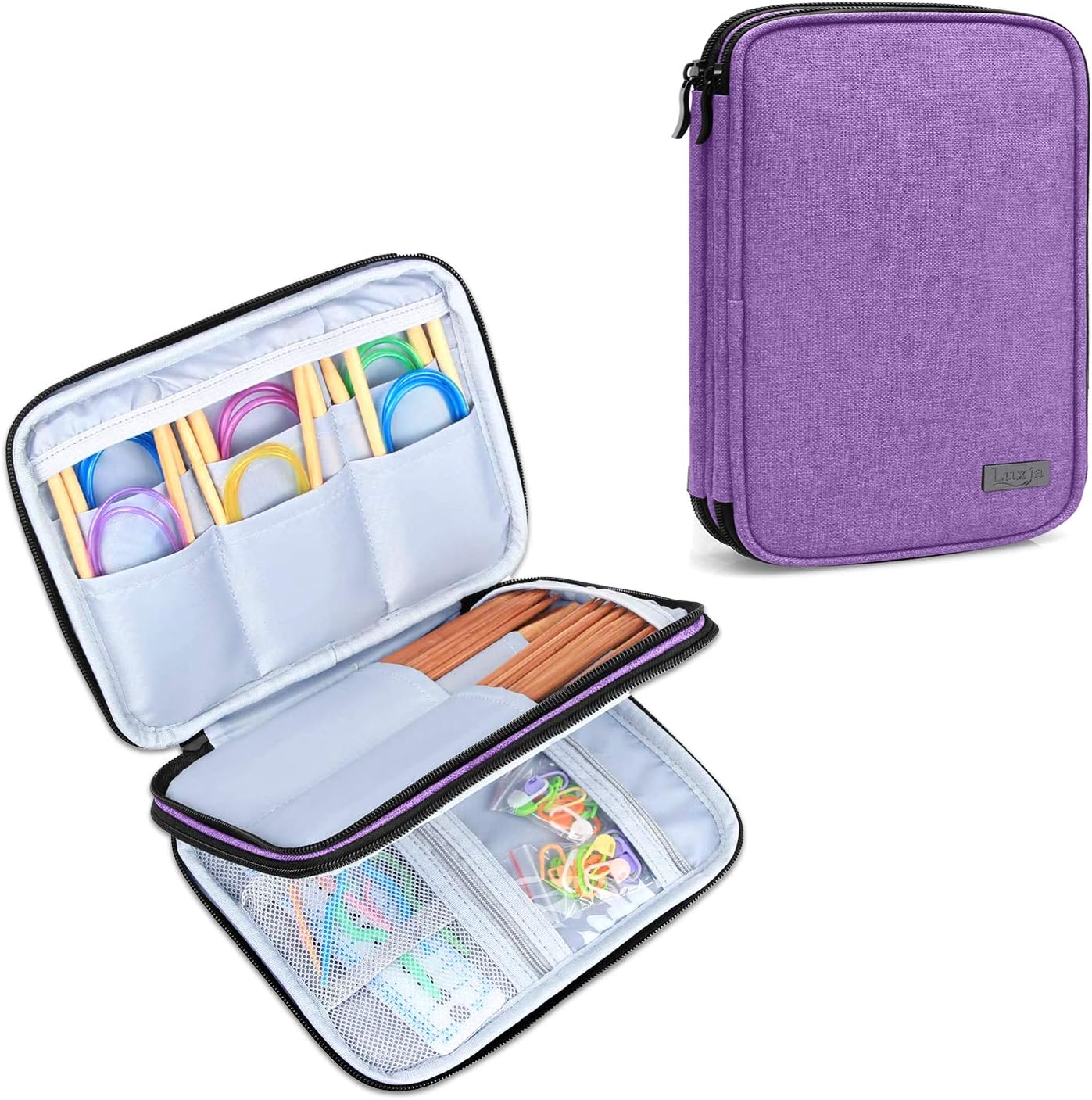 LUXJA Knitting Needles Case(up to 8 Inches), Travel Organizer Storage Bag for Circular Needles, 8 Inches Knitting Needles and Other Accessories(NO ACCESSORIES INCLUDED), Purple