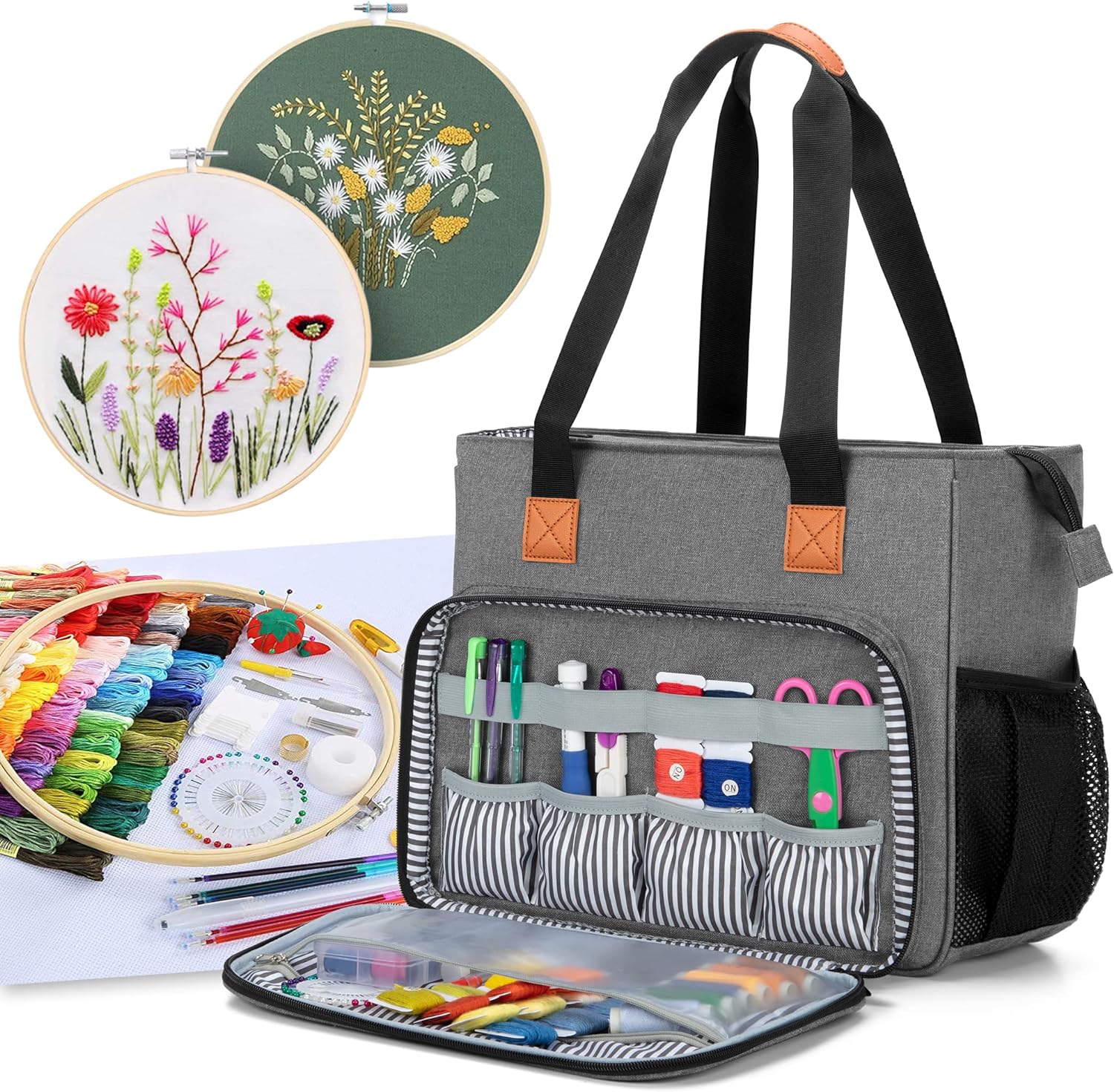 LUXJA Embroidery Project Carrying Bag, Embroidery Kits Storage Bag (Bag Only), Gray