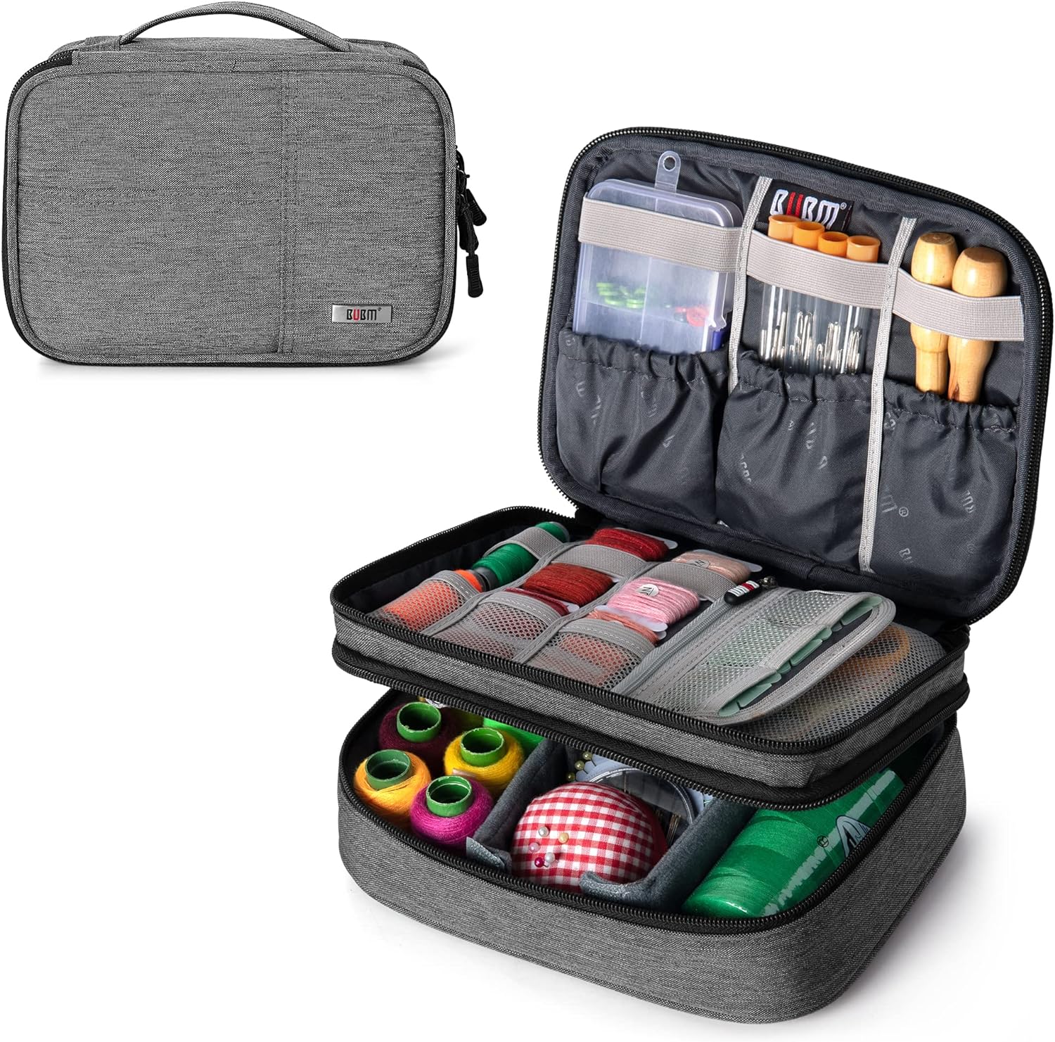 Double Layer Sewing Organizer with Detachable Dividers, Sewing Supplies Organizer for Sewing Kits (Bag ONLY), Denim Gray
