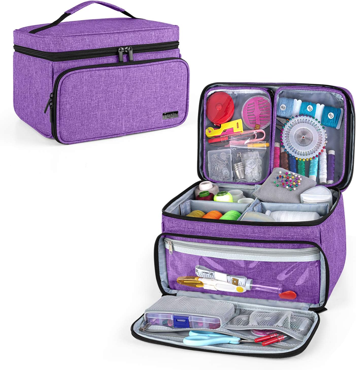 Luxja Sewing Accessories Organizer with 2 Detachable Clear Pockets, Sewing Supplies Organizer (Patent Design), Purple