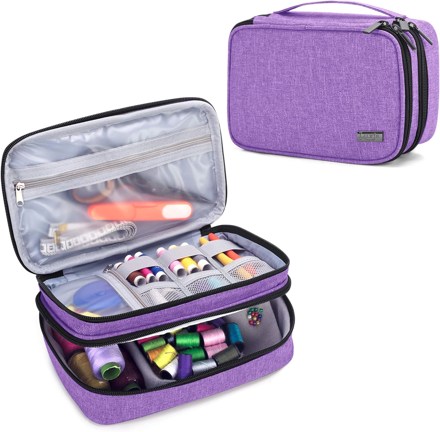 Luxja Sewing Accessories Organizer, Double-Layer Sewing Supplies Organizer for Needles, Scissors, Measuring Tape, Thread and Other Sewing Tools (NO Accessories Included), Purple