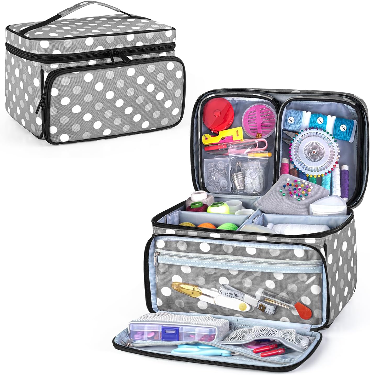 Luxja Sewing Accessories Organizer with 2 Detachable Clear Pockets, Sewing Supplies Organizer (Patent Design), Polka Dots