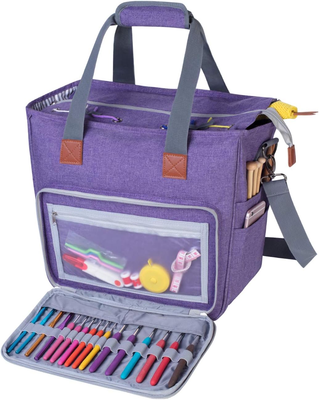 Knitting Tote BagYarn Storage Bag for Carrying Projects, Knitting Needles, Crochet Hooks and Other Accessories.
