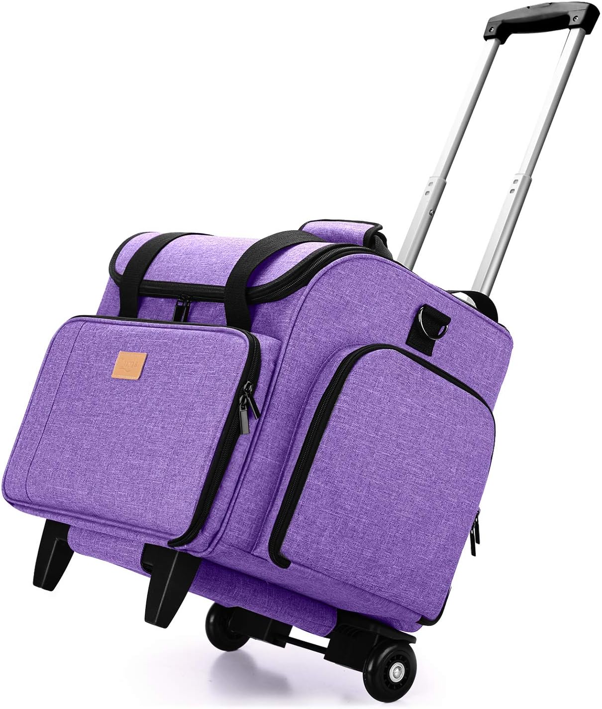 LUXJA Serger Case with Detachable Trolley Dolly, Serger Bag with Removable Padding Pad (Fit for Most Standard Serger Machines), Purple