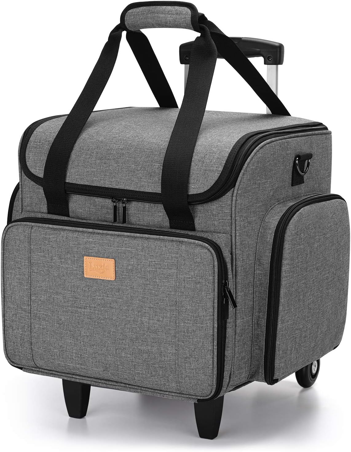 LUXJA Sewing Machine Case with Detachable Dolly, Sewing Machine Tote with Removable Bottom Pad (Patent Design), Gray