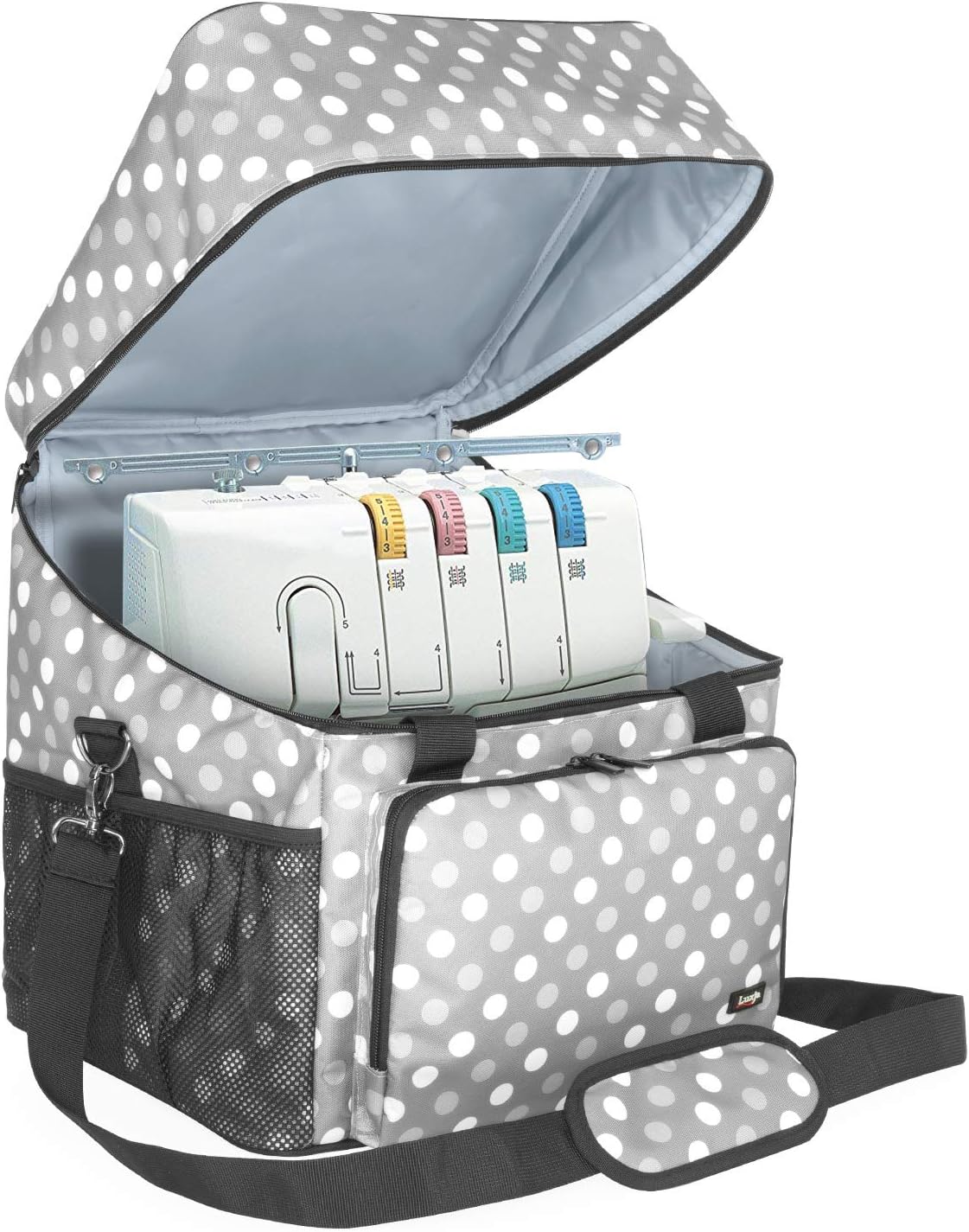 LUXJA Serger Case for Most Standard Overlock Machines, Serger Bag with Accessories Storage Pockets (Patented Design), Gray Dots